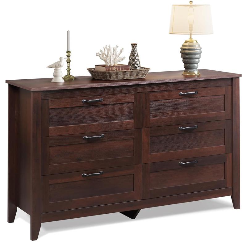 WLIVE Wide 6-Drawer Minimalist Vintage Wood Dresser