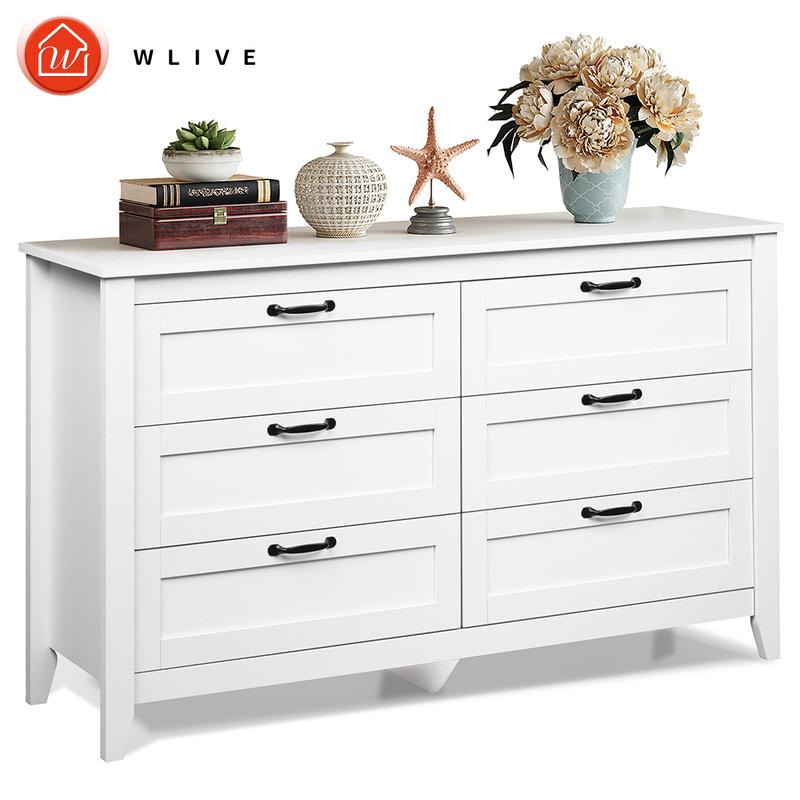 WLIVE Wide 6-Drawer Minimalist Vintage Wood Dresser