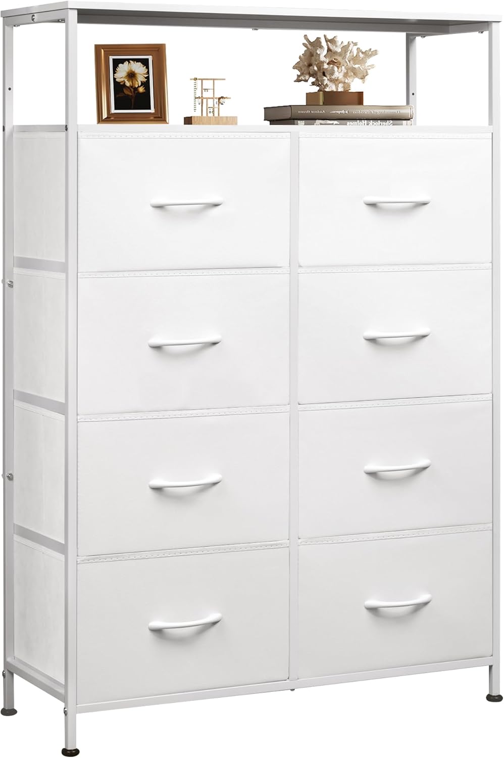 WLIVE Tall 8-Drawer Fabric Storage Dresser with Open Shelves