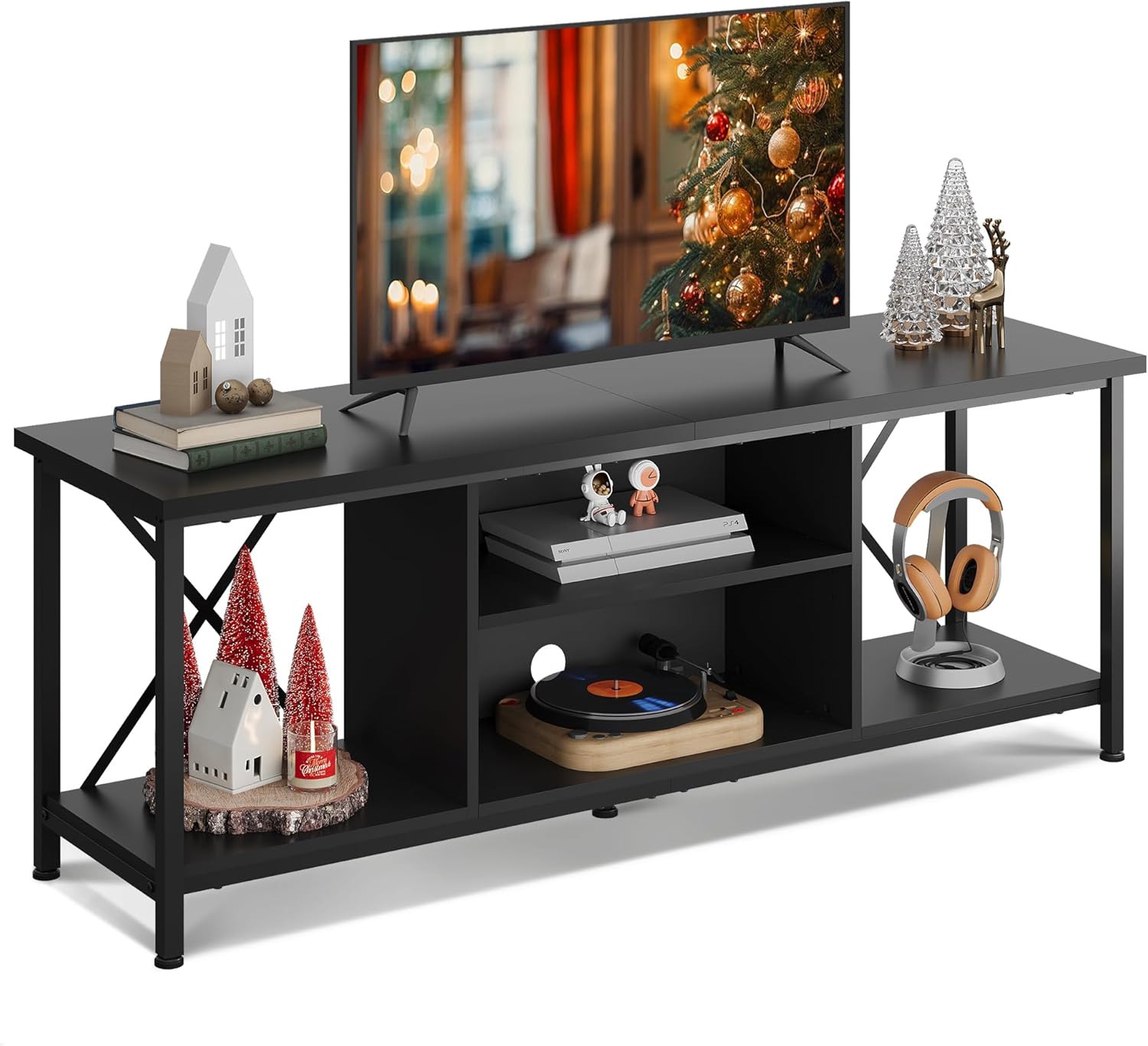 WLIVE Industrial TV Stand with Open Storage Shelves for 65 Inch TV