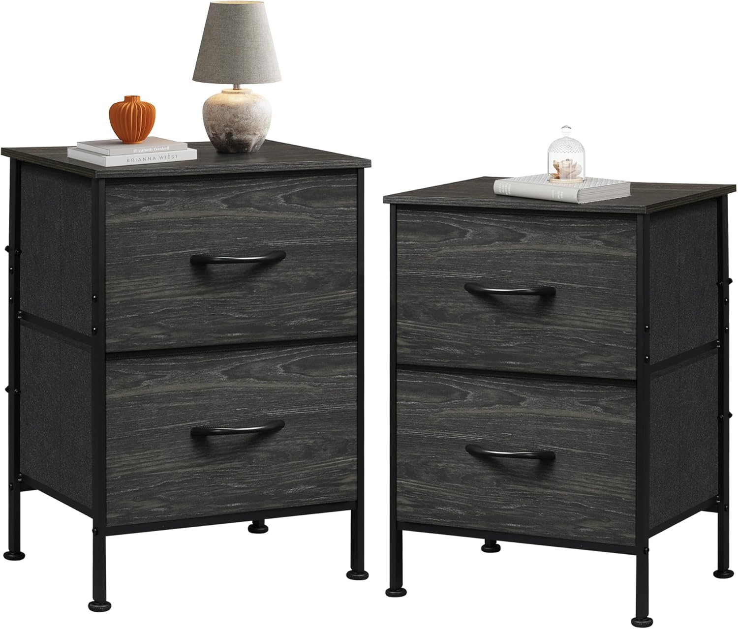 WLIVE Minimalist Small Fabric 2-Drawer Nightstands (Set of 2)