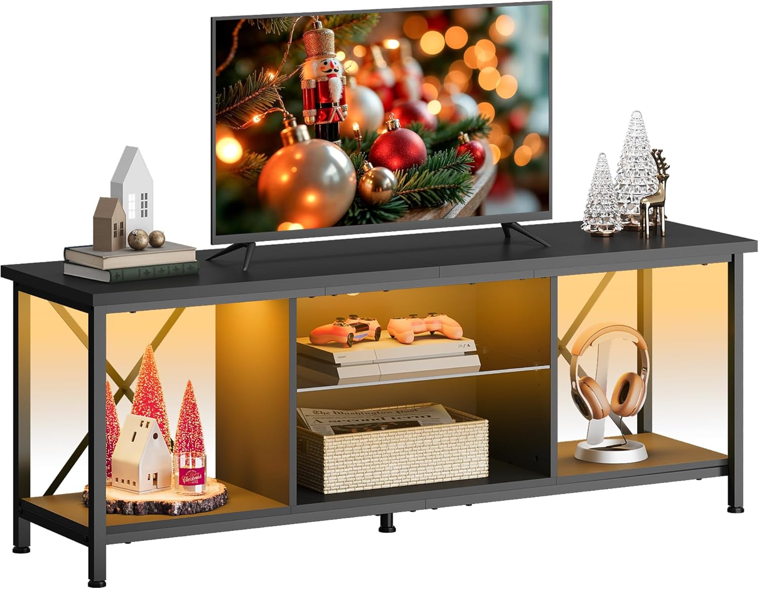 WLIVE Industrial TV Stand with Open Storage Shelves for 65 Inch TV