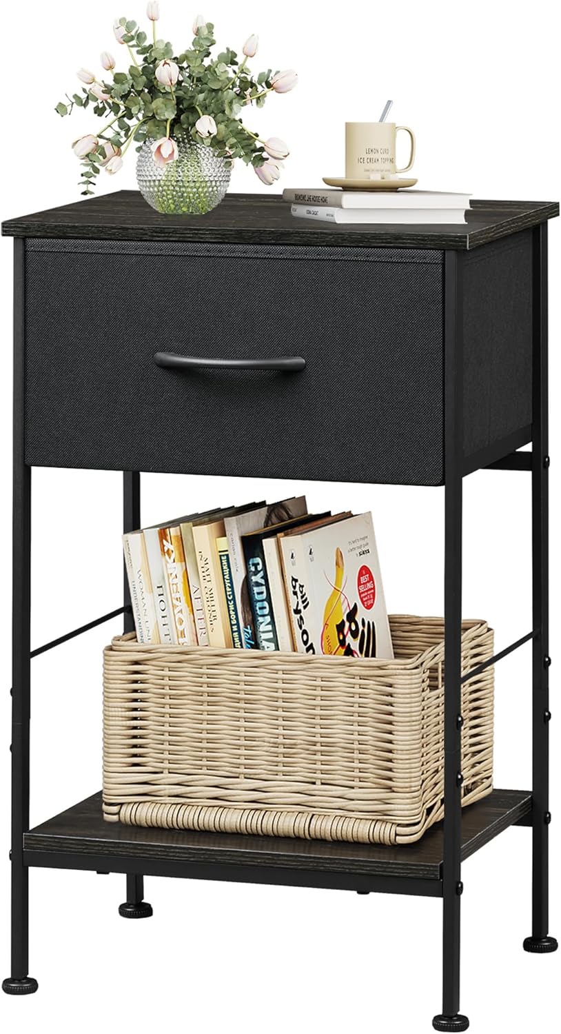 WLIVE Minimalist 1-Drawer Fabric Storage Nightstand