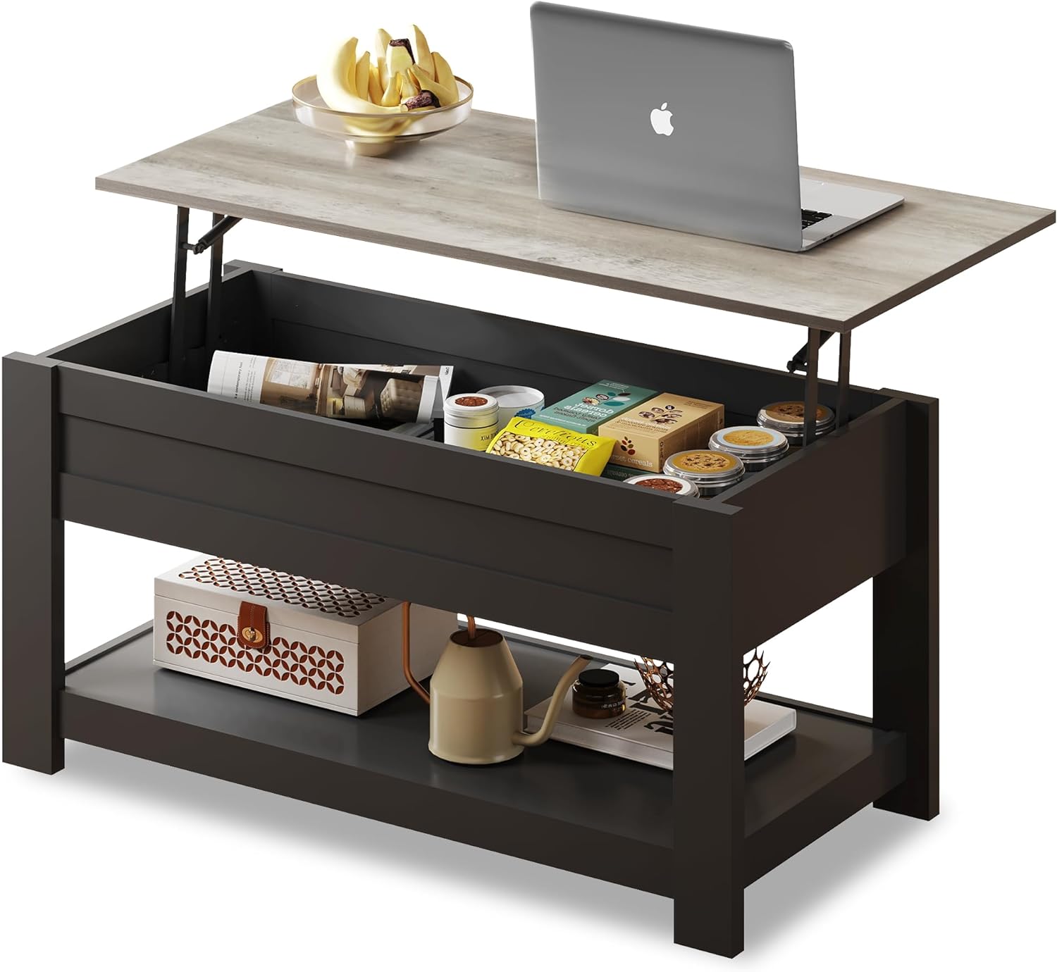 WLIVE Rectangle Rustic Lift Top Coffee Table with Storage Shelf