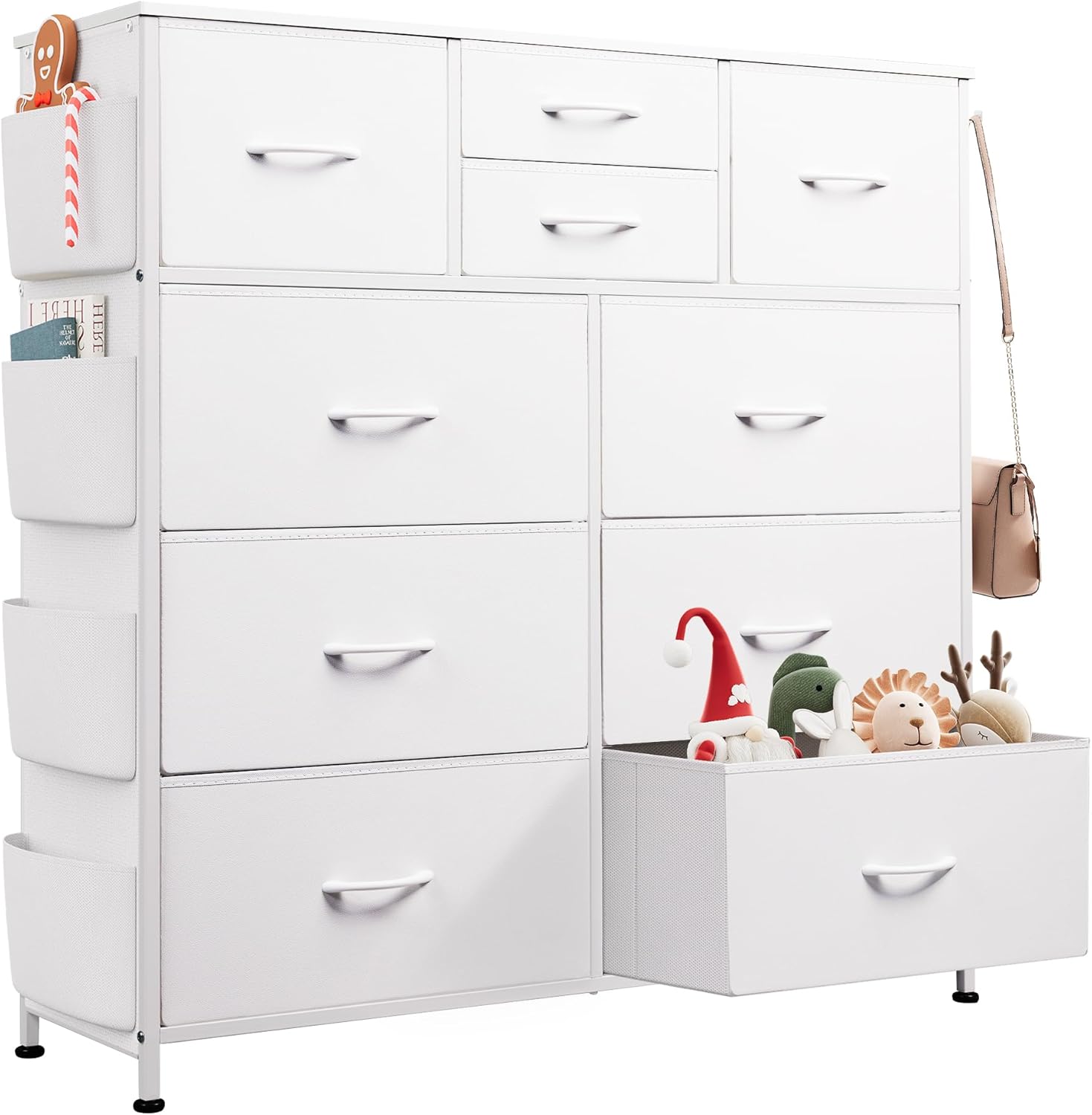 WLIVE 10-Drawer Fabric Dresser with Side Pockets and Hooks