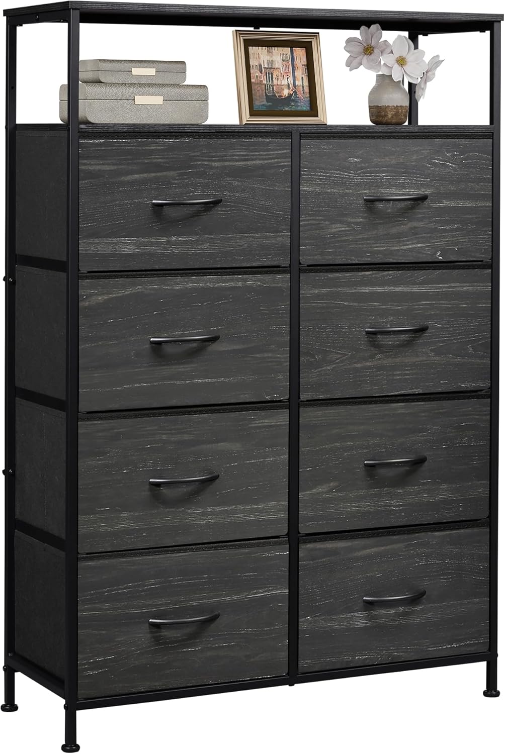 WLIVE Tall 8-Drawer Fabric Storage Dresser with Open Shelves