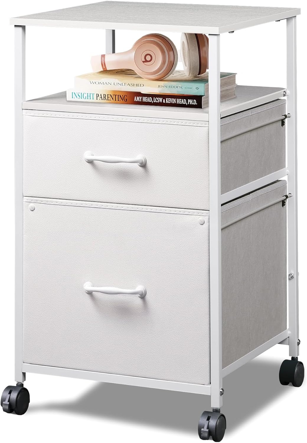 DEVAISE Vertical 2-Drawer Fabric Mobile File Cabinet with Open Shelf