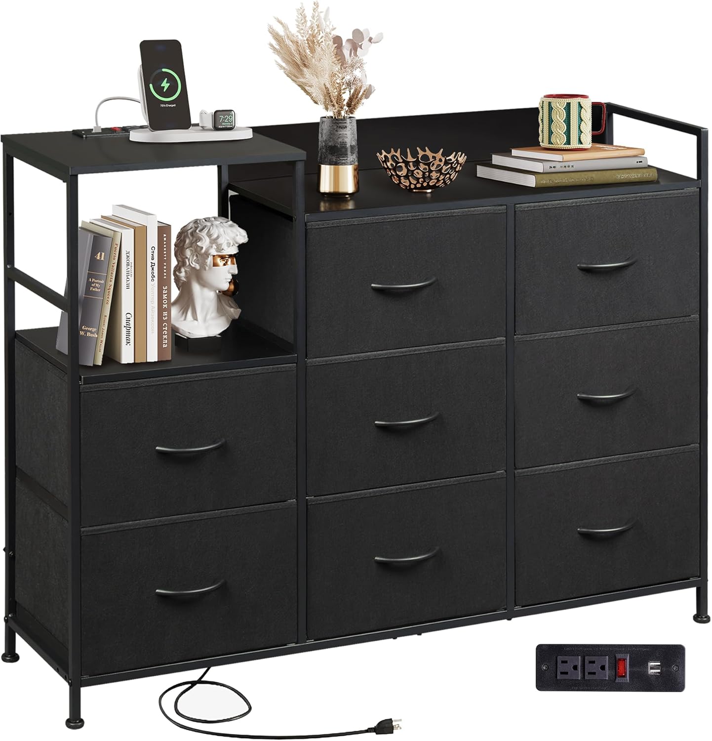 WLIVE Minimalist Three-column 8 Drawer Large Display Fabric Dresser