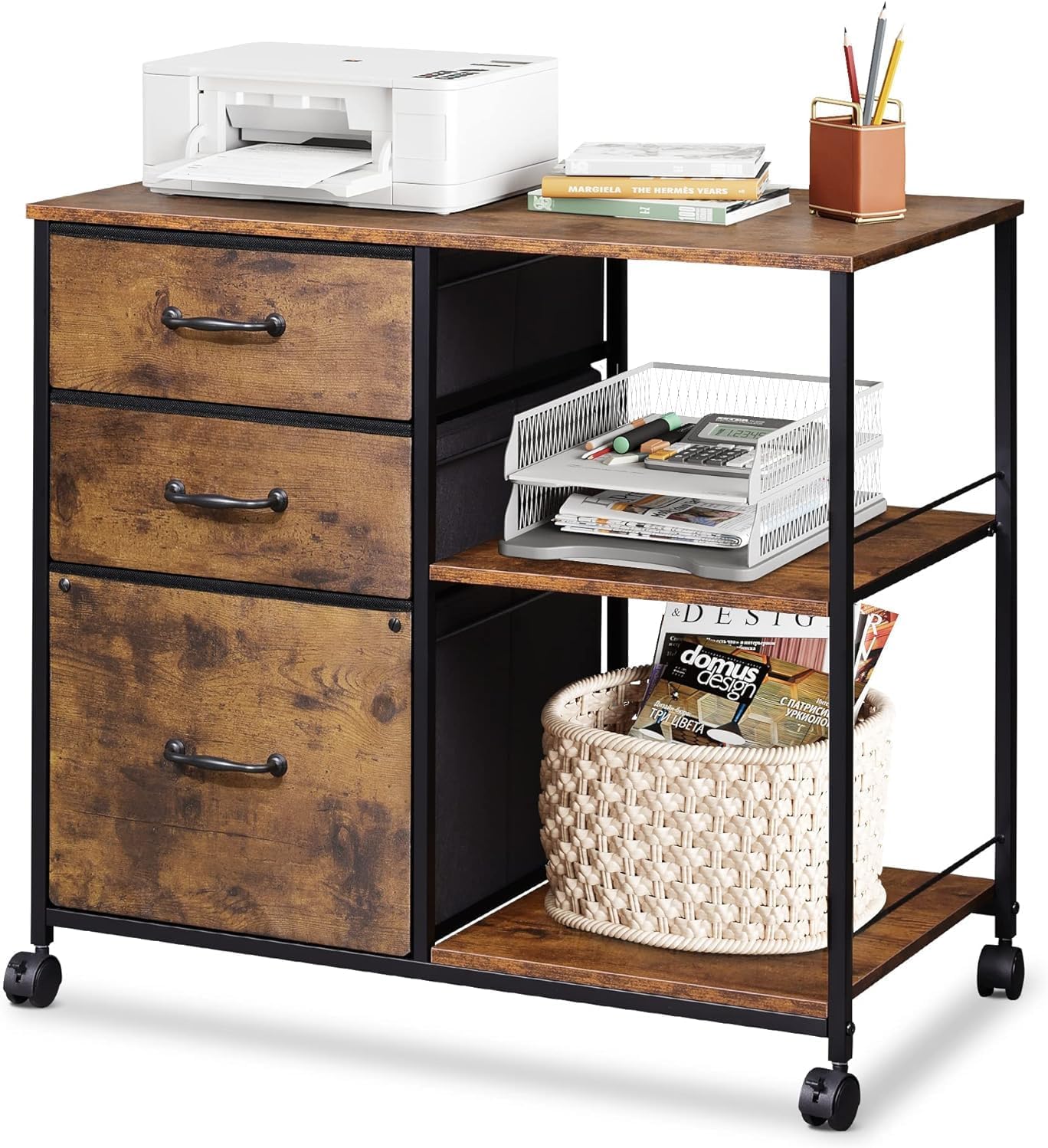 DEVAISE Vertical 3-Drawer Fabric Mobile File Cabinet with Open Shelf