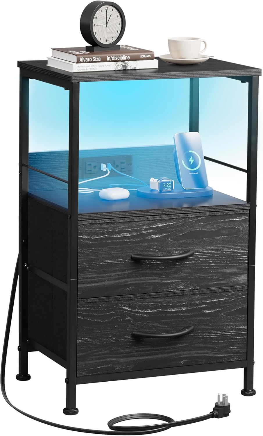 WLIVE 3-Tier LED Storage Nightstand with Charging Station (25.2 in. H)