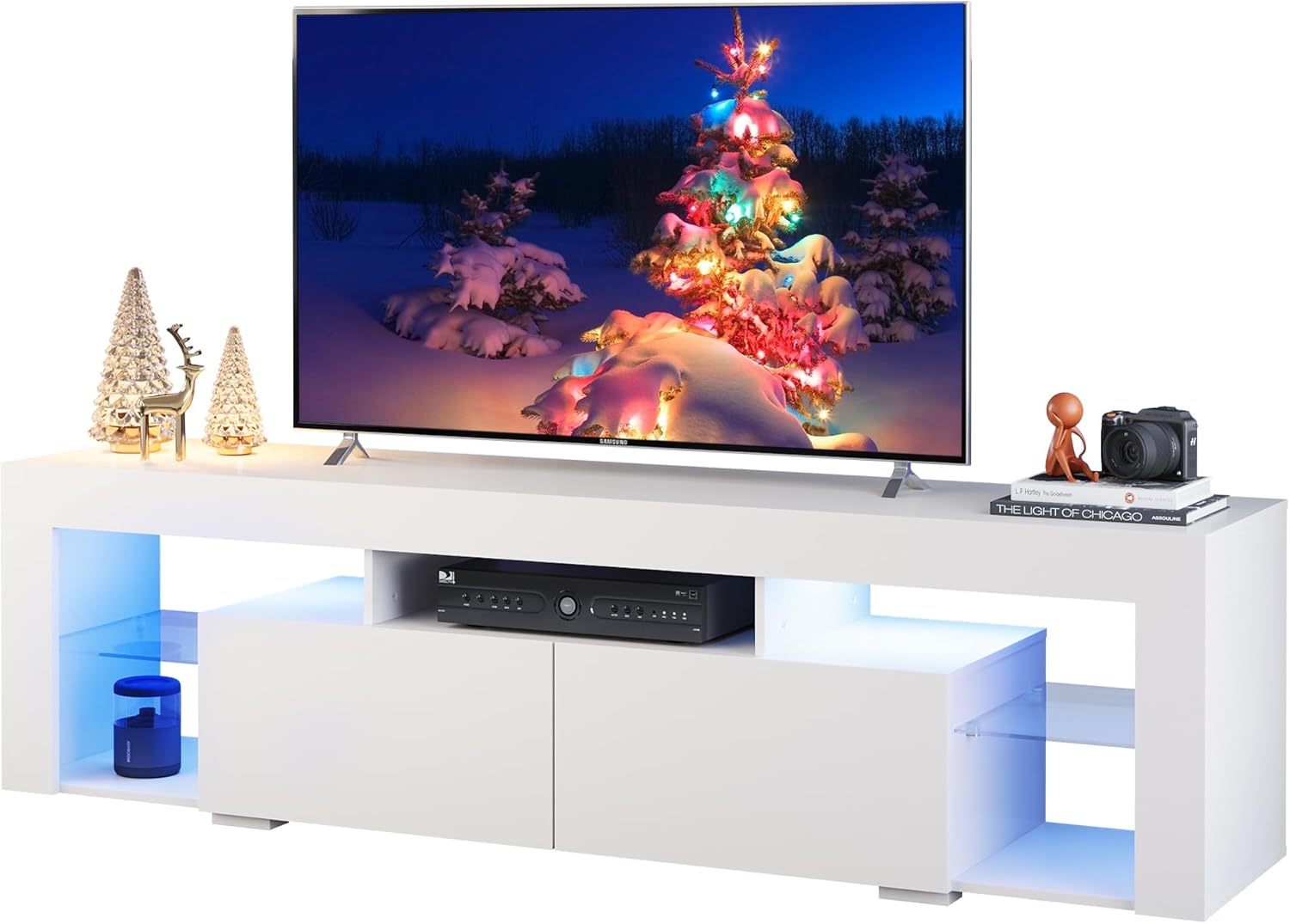 WLIVE Modern LED TV Stand with Glass Shelves for 70 Inch TV