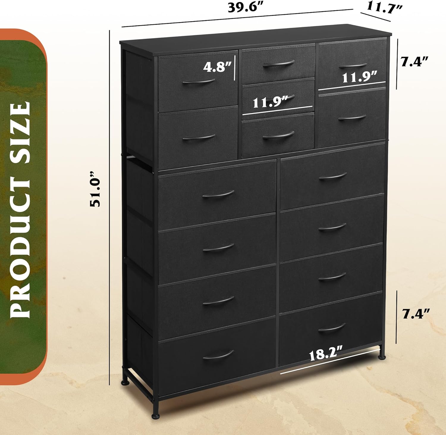 WLIVE Extra Large Storage Tall 15-Drawer Fabric Dresser