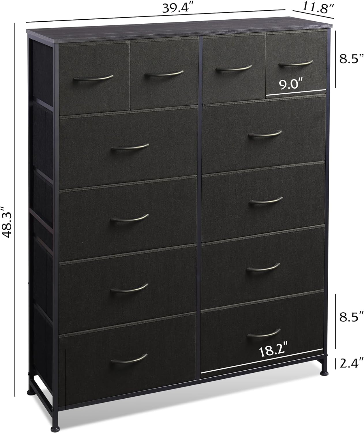 WLIVE Minimalist Tall 12-Drawer Storage Fabric Dresser