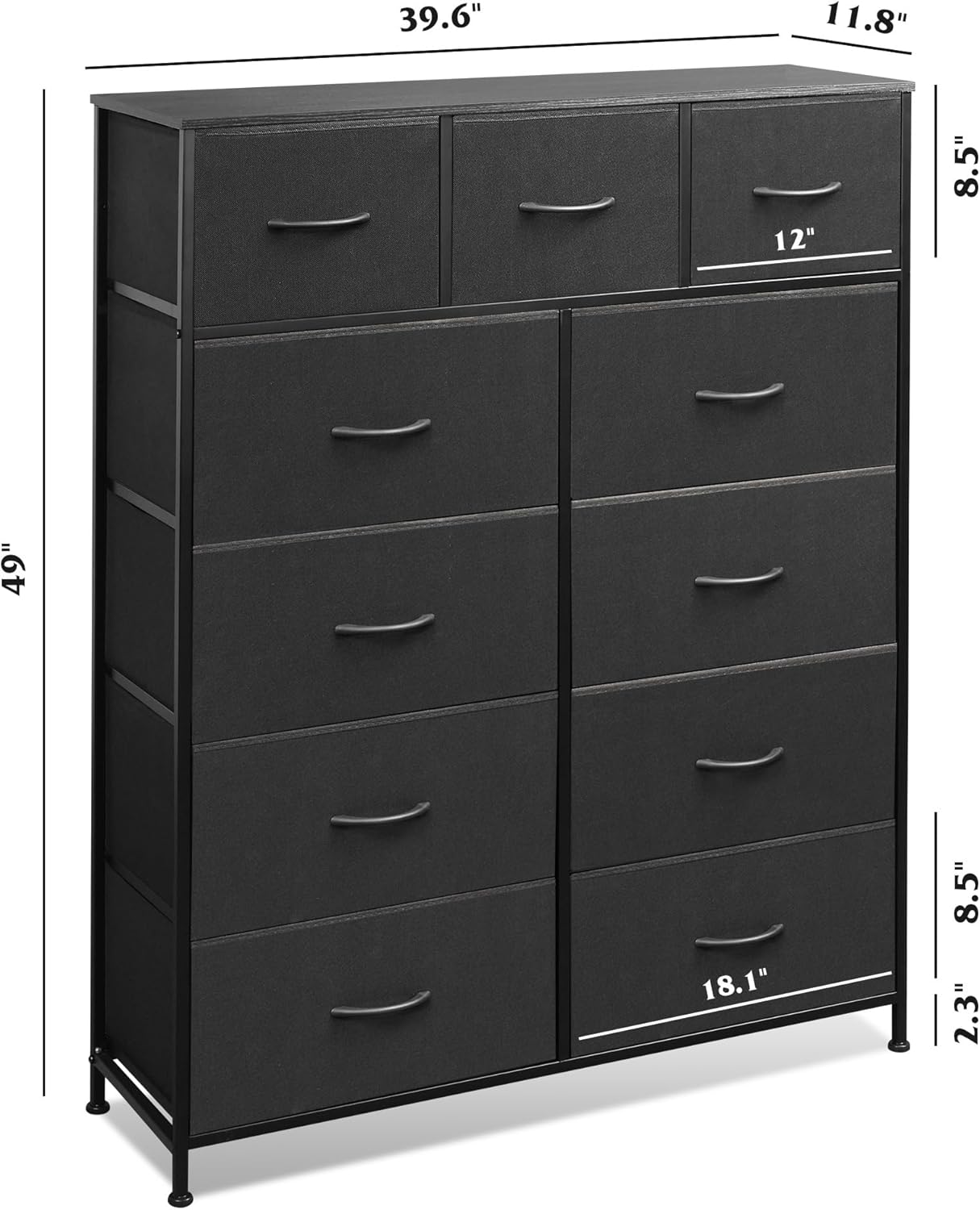 WLIVE Minimalist Tall 11-Drawer Storage Fabric Dresser