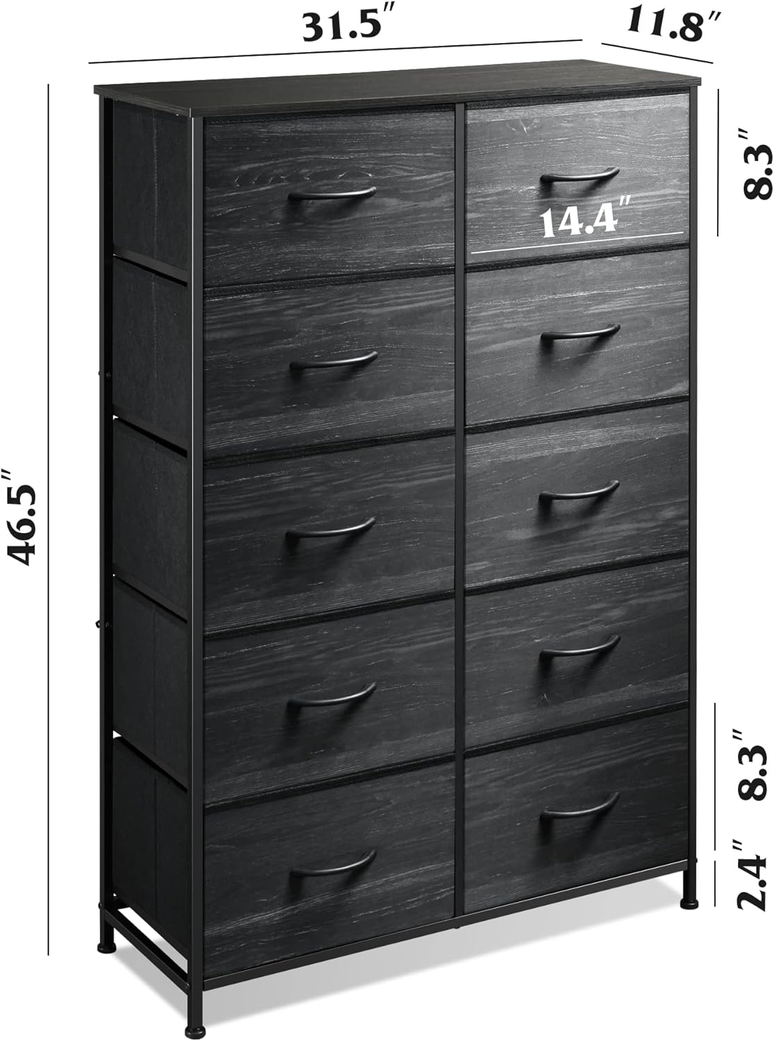 WLIVE Minimalist Tall 10-Drawer Storage Fabric Dresser