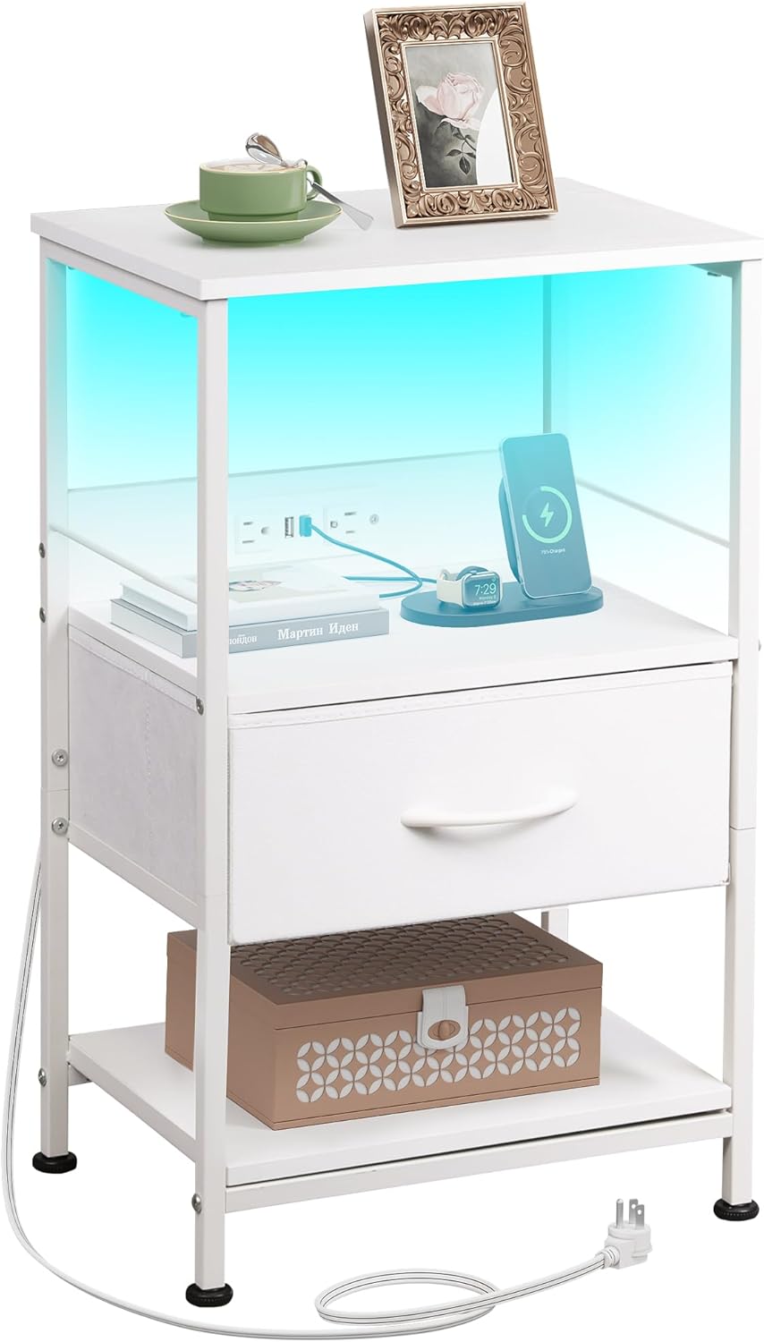 WLIVE 3-Tier LED Storage Nightstand with Charging Station (25.2 in. H)