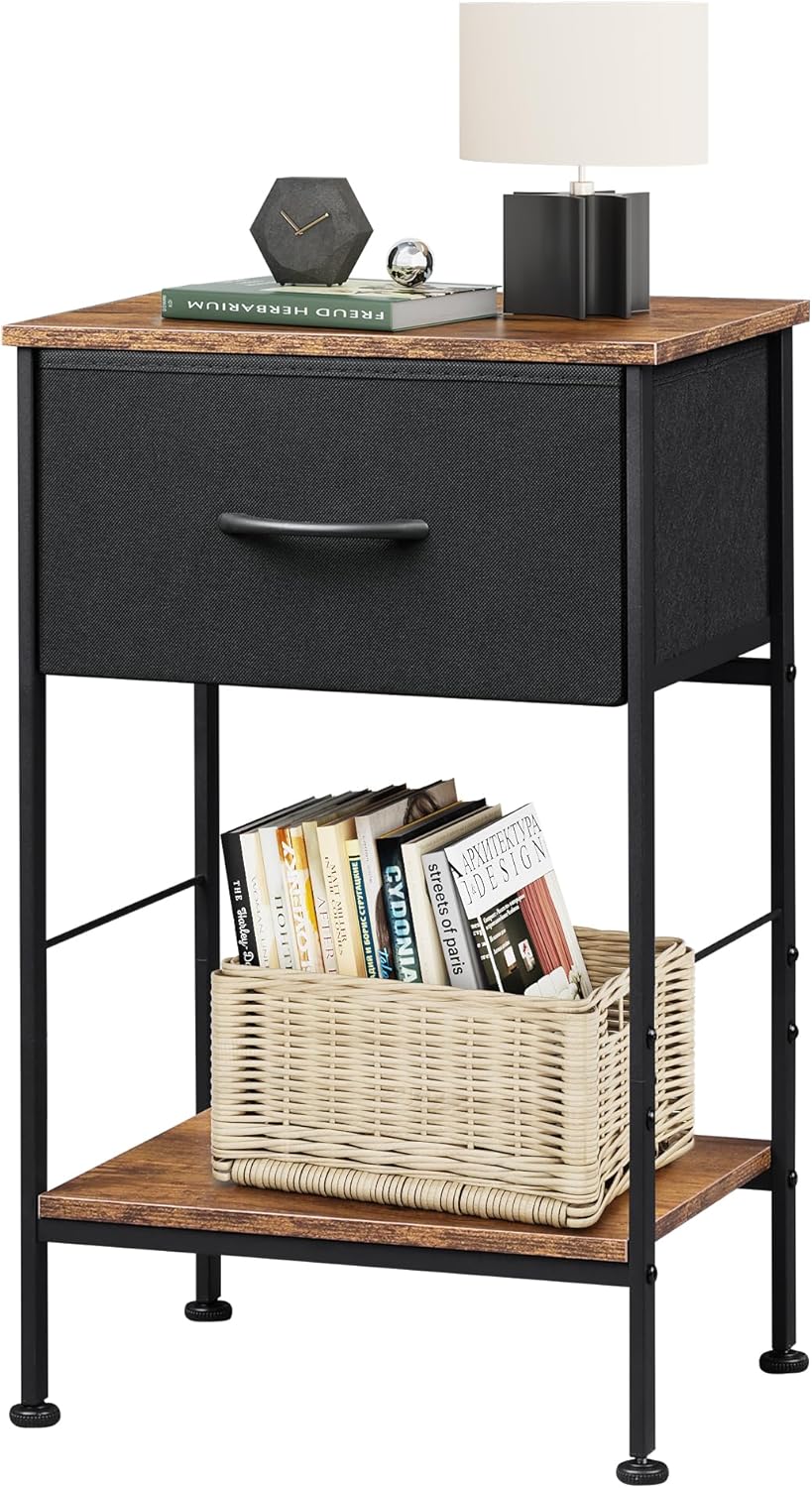 WLIVE Minimalist 1-Drawer Fabric Storage Nightstand