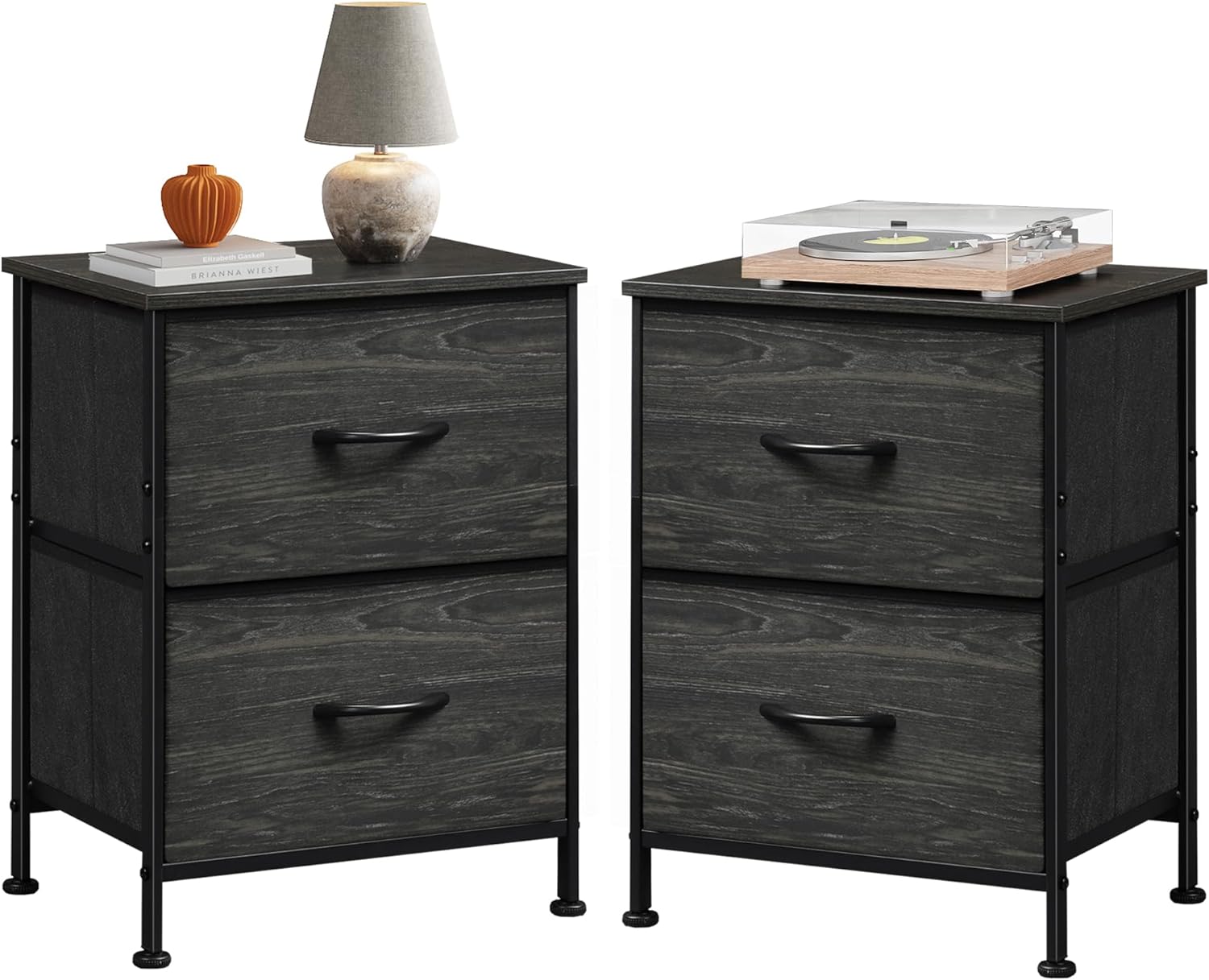 WLIVE Minimalist Small Fabric 2-Drawer Nightstands (Set of 2)