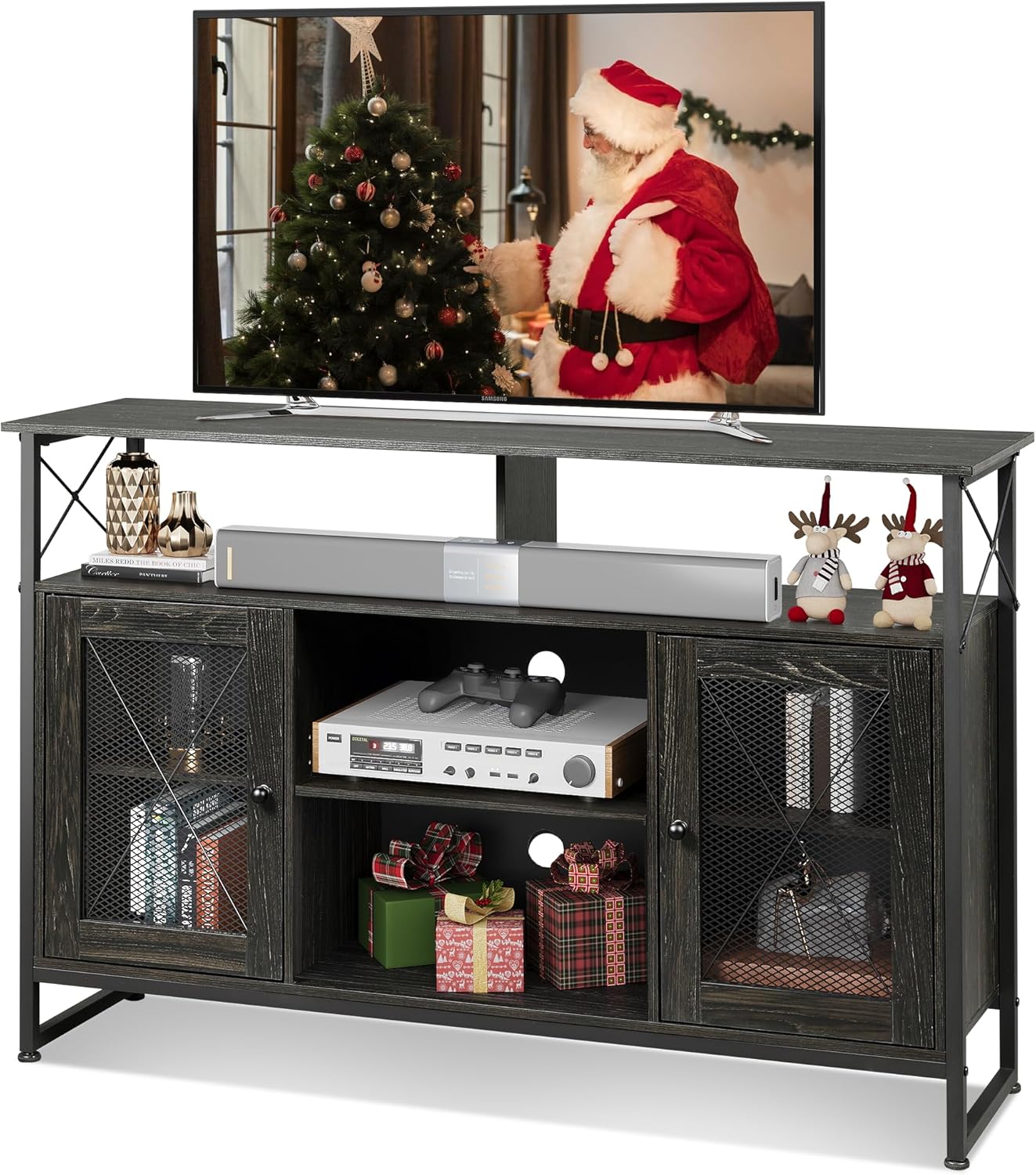 WLIVE Tall Farmhouse Industrial TV Stand Cabinet for 55 inch TV