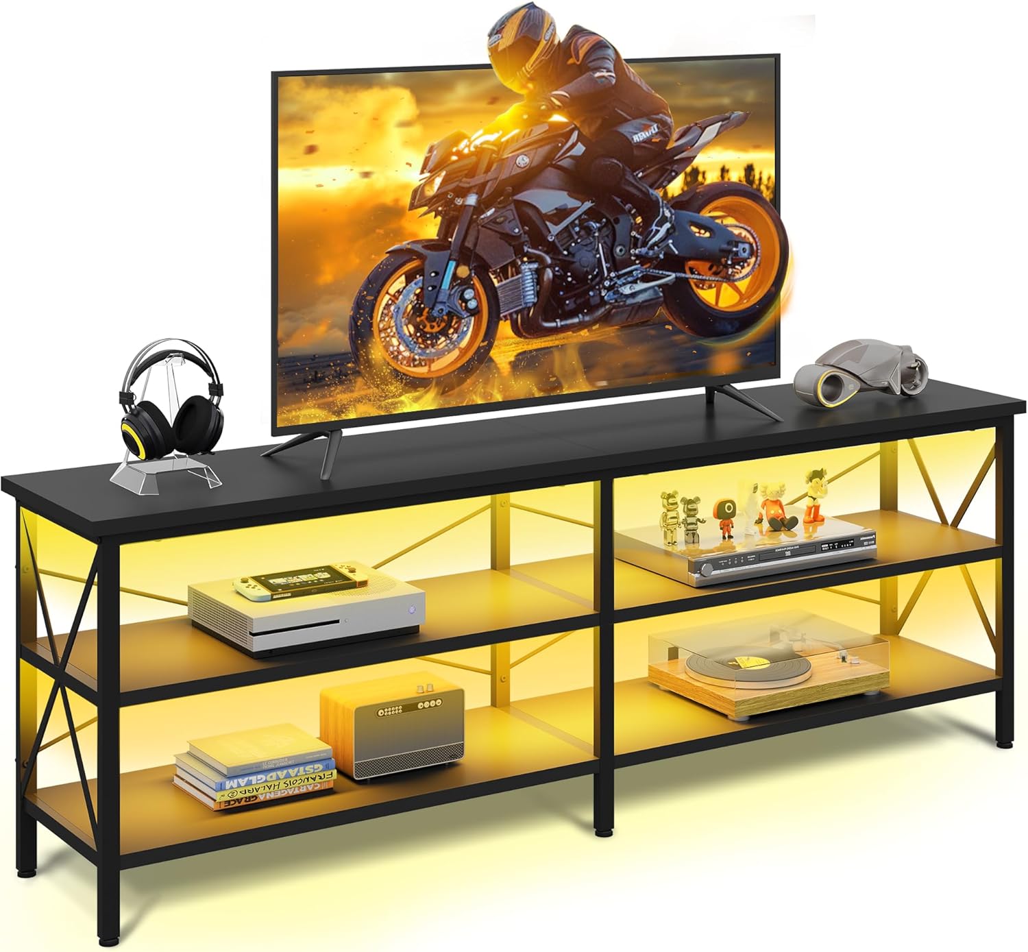 WLIVE Industrial 3-Tier Shelves LED TV Stand for TVs up to 70''