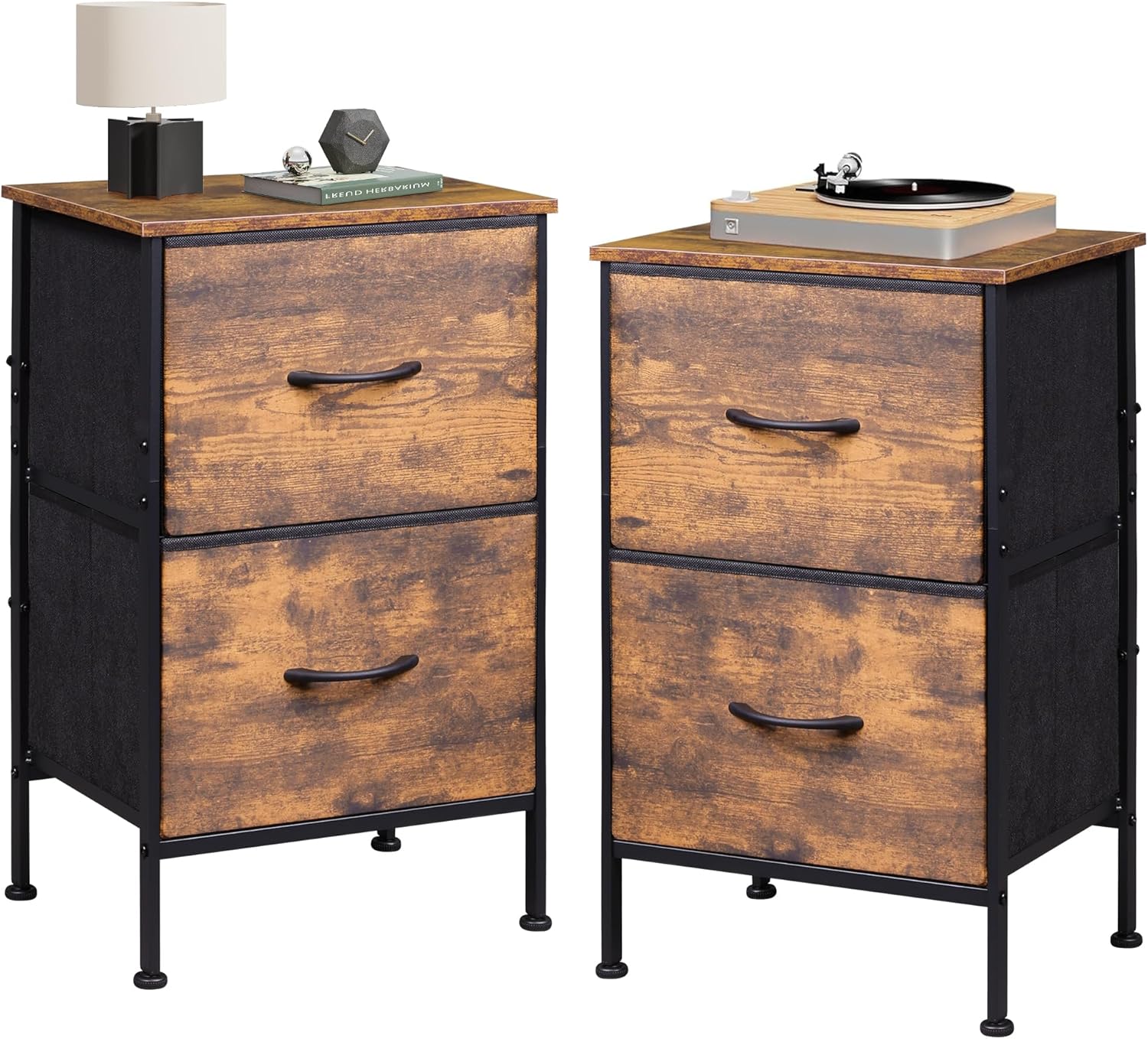 WLIVE Minimalist Small Fabric 2-Drawer Nightstands (Set of 2)