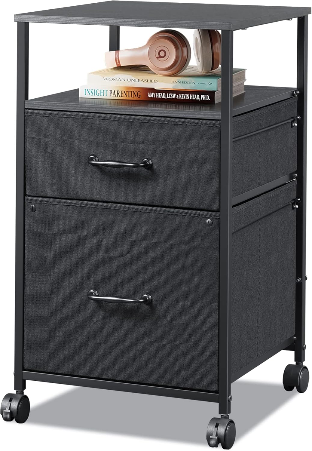 DEVAISE Vertical 2-Drawer Fabric Mobile File Cabinet with Open Shelf