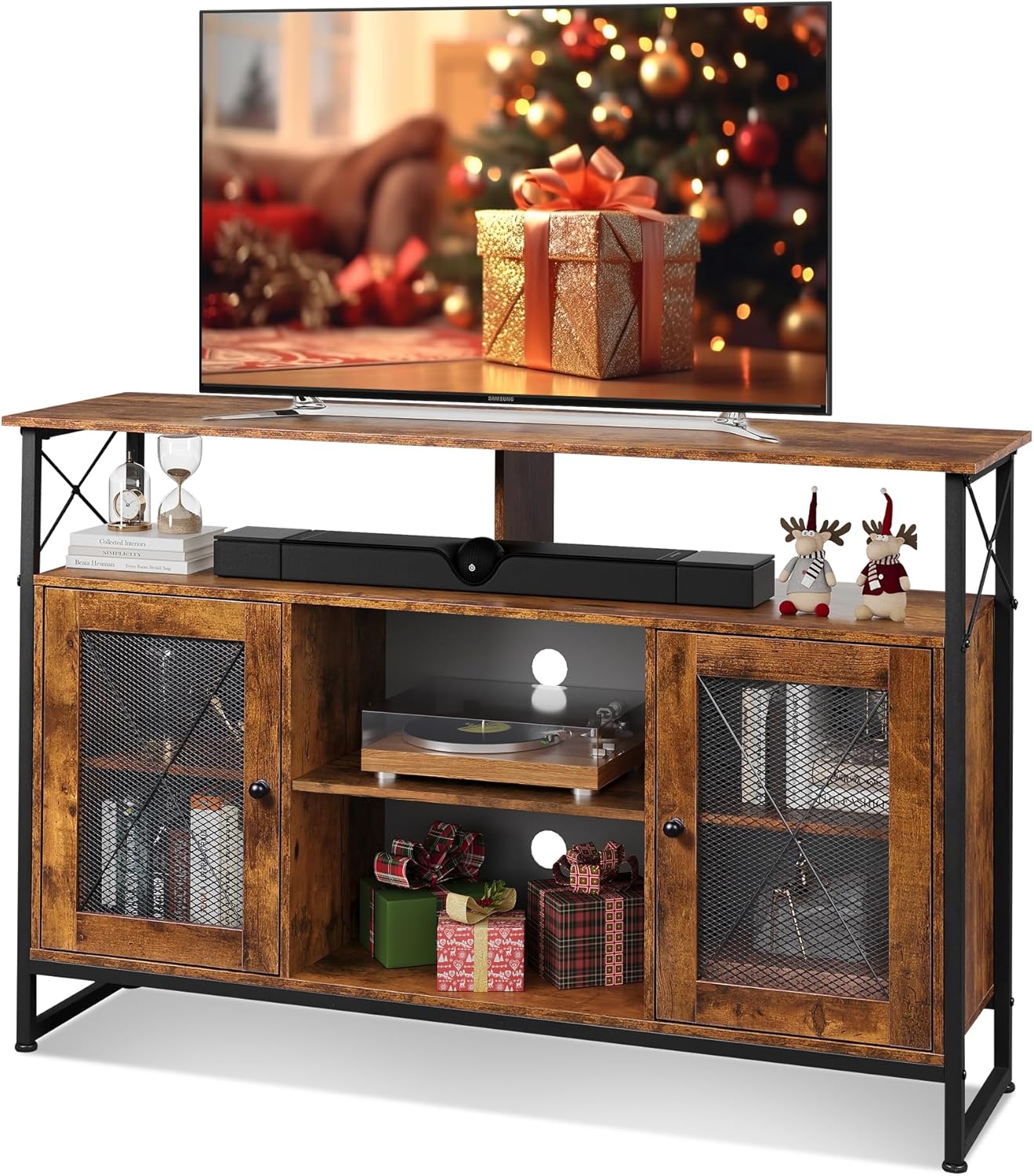 WLIVE Tall Farmhouse Industrial TV Stand Cabinet for 55 inch TV