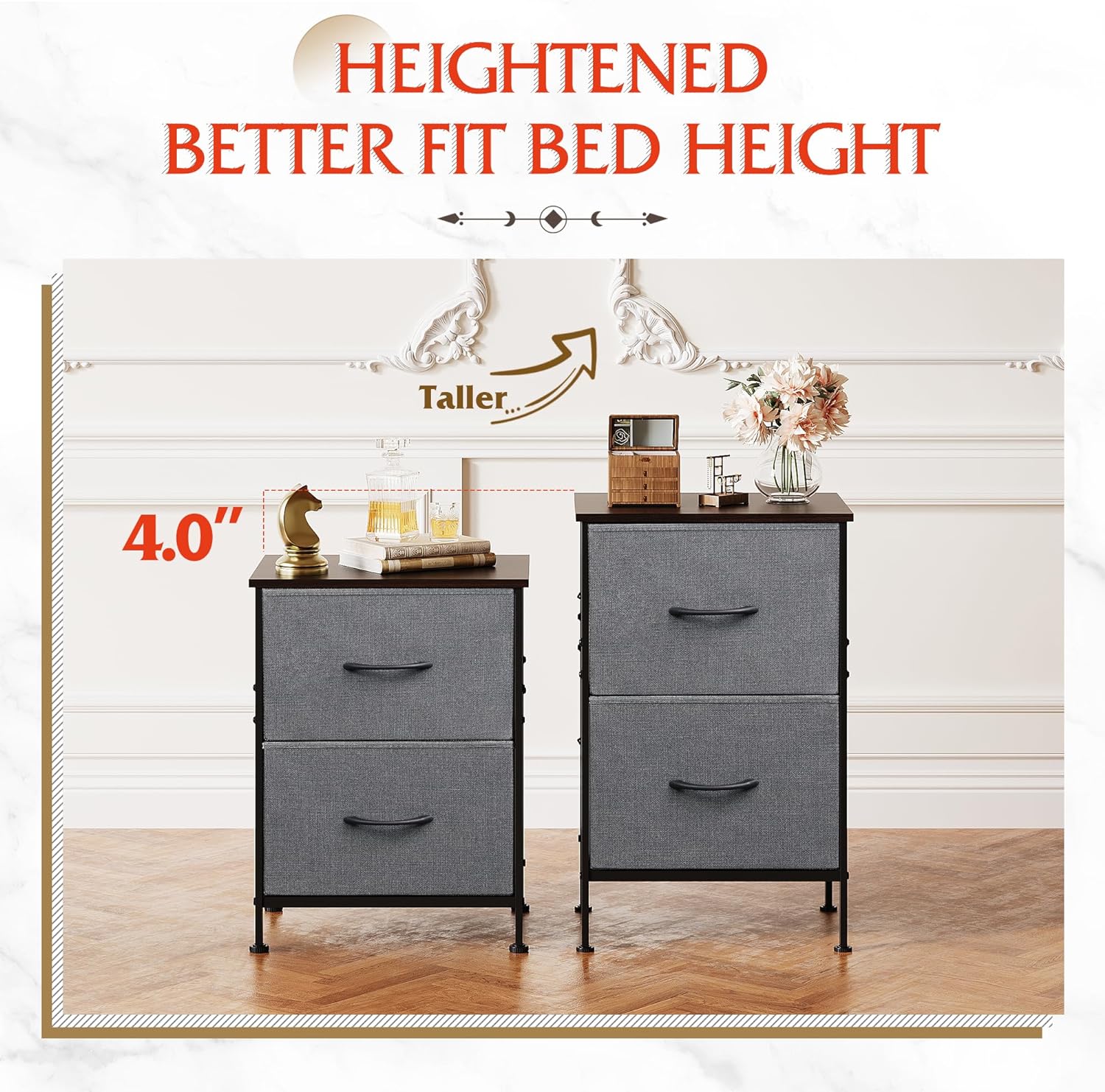 WLIVE Minimalist Small Fabric 2-Drawer Nightstands (Set of 2)