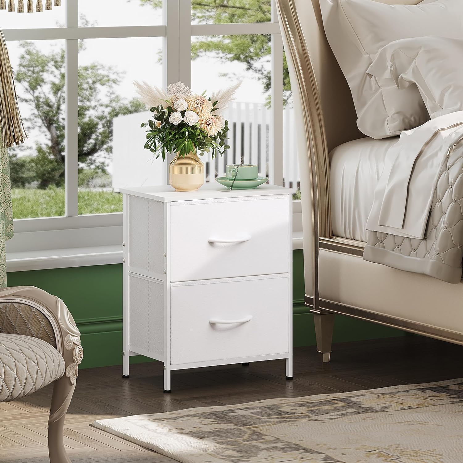 WLIVE Minimalist 2-Drawer Fabric Storage Nightstand