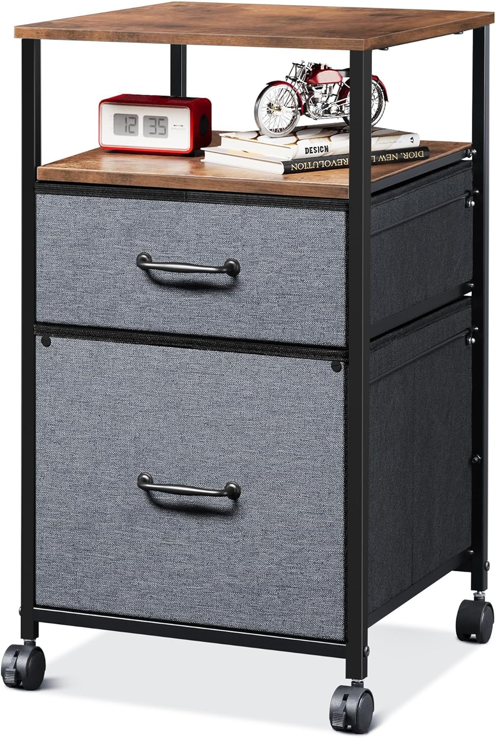 DEVAISE Vertical 2-Drawer Fabric Mobile File Cabinet with Open Shelf