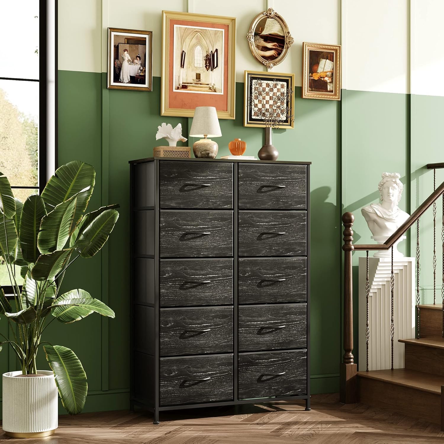 WLIVE Minimalist Tall 10-Drawer Storage Fabric Dresser