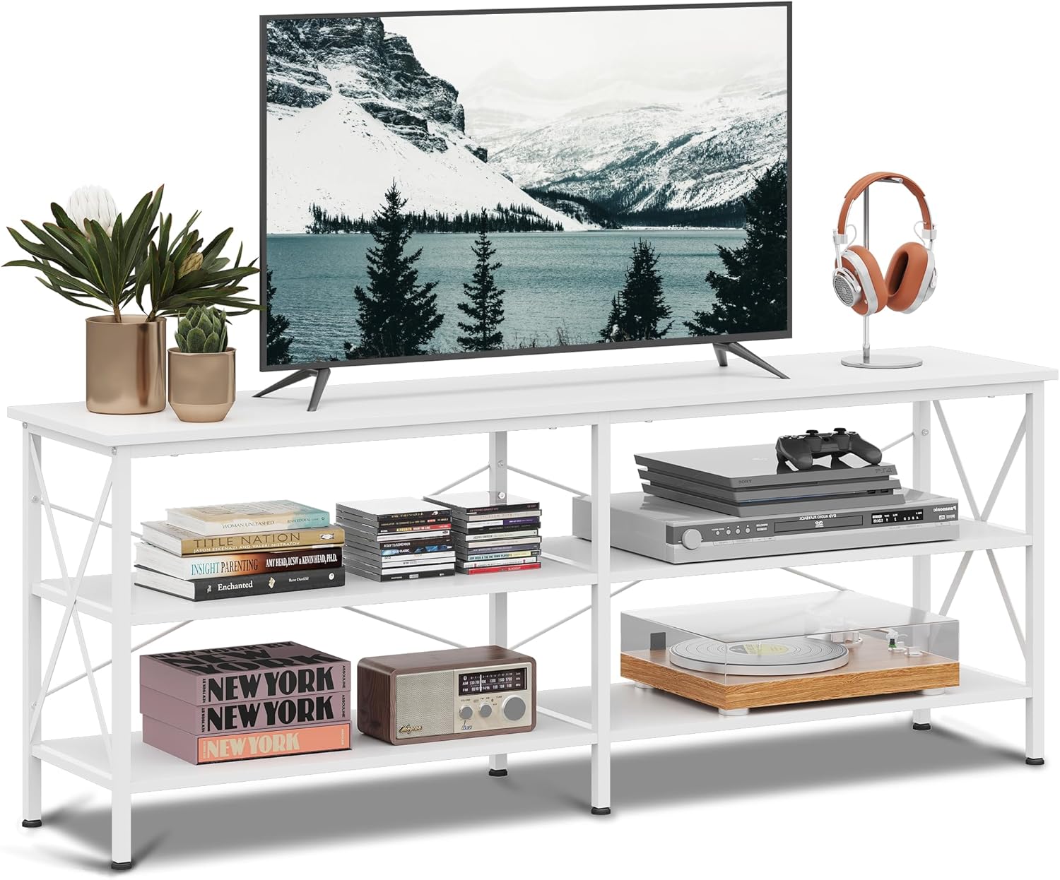 WLIVE Industrial 3-Tier Shelves TV Stand for TVs up to 70''