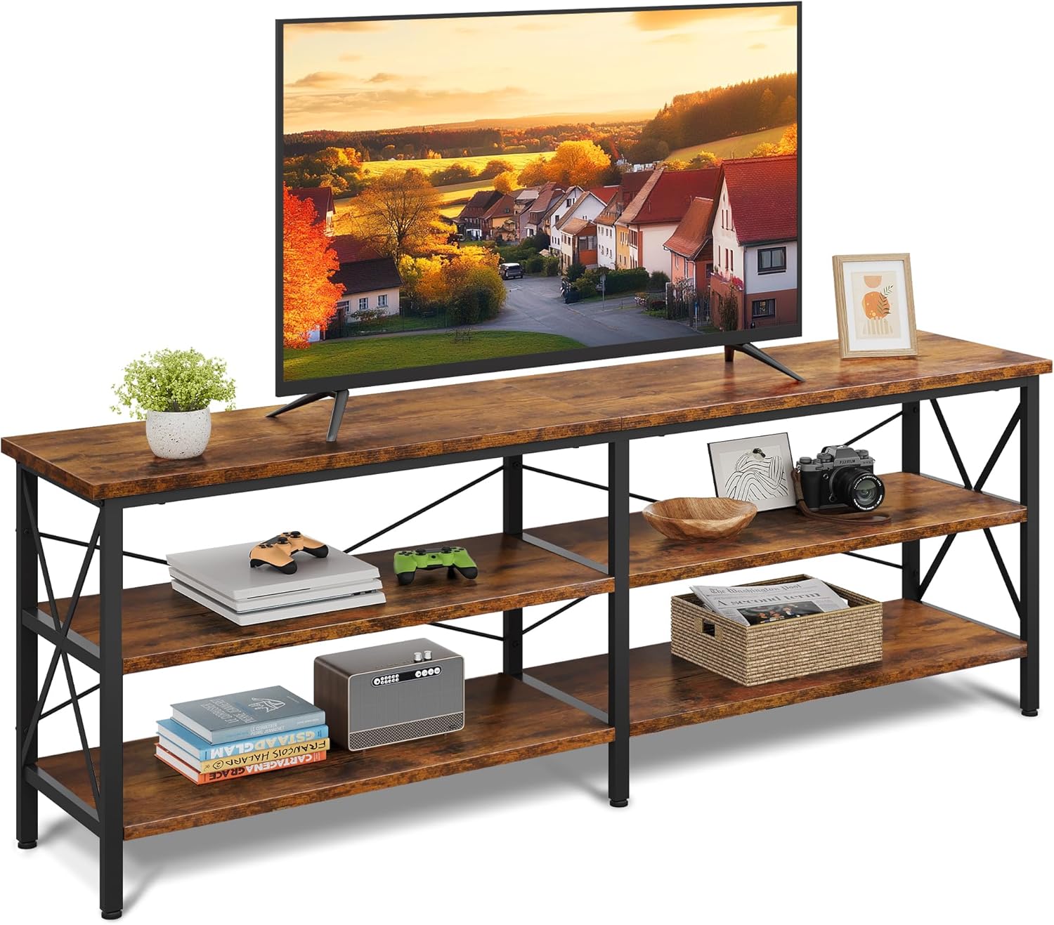 WLIVE Industrial 3-Tier Shelves TV Stand for TVs up to 70''