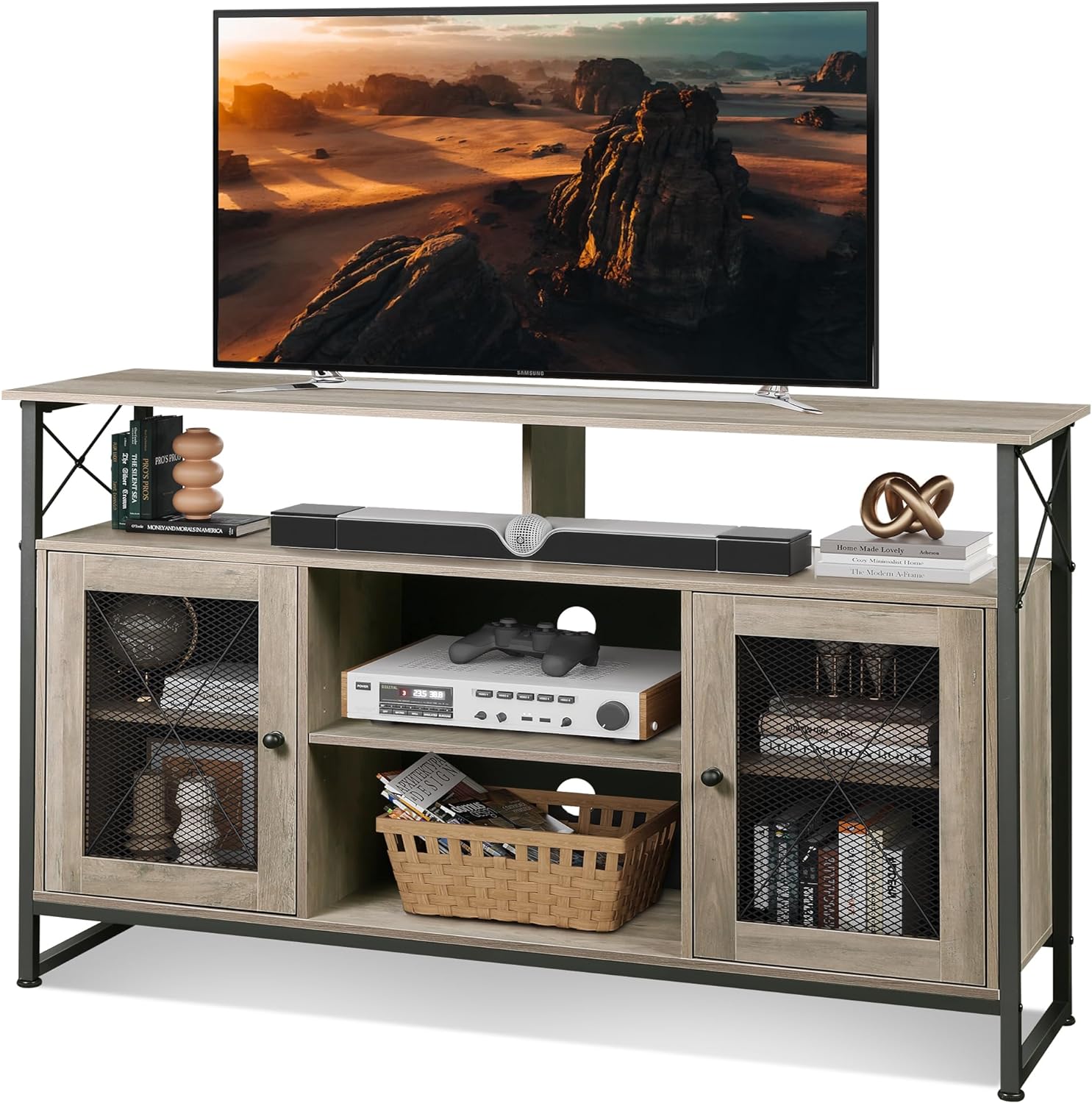 WLIVE Tall Farmhouse Industrial TV Stand Cabinet for 55 inch TV