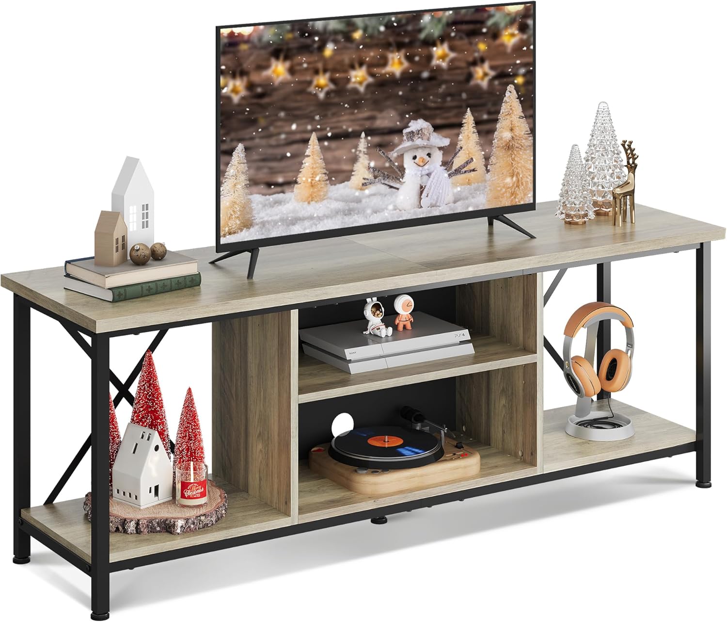 WLIVE Industrial TV Stand with Open Storage Shelves for 65 Inch TV