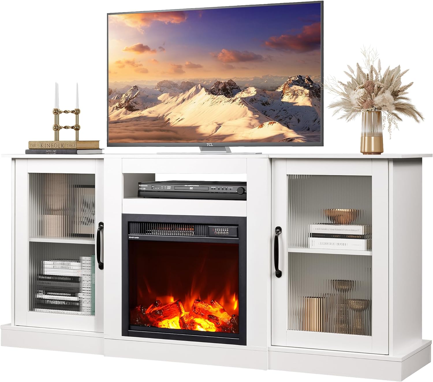 WLIVE Farmhouse TV Console with 18 Inch Electric Fireplace