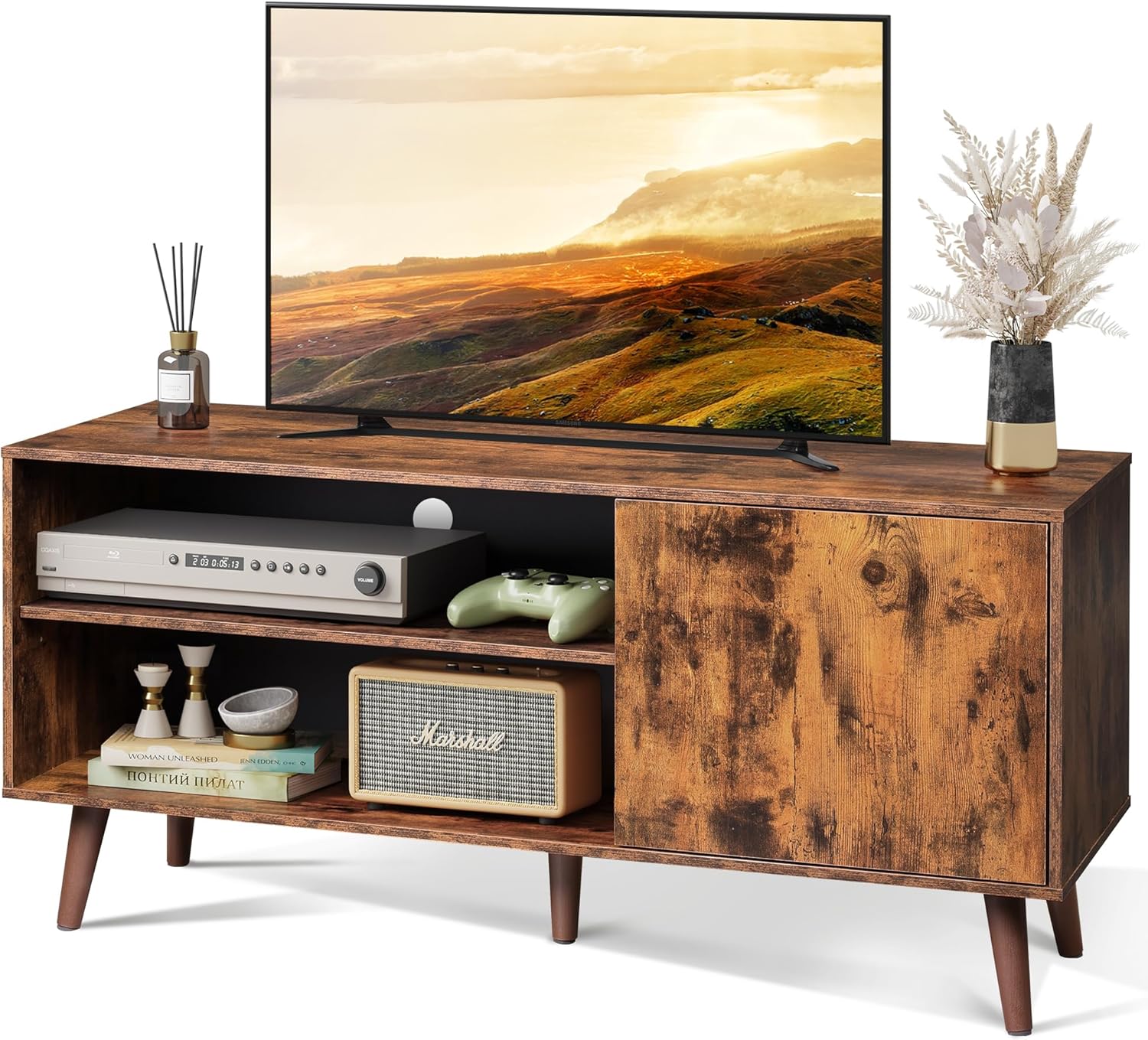 WLIVE Mid Century Modern TV Stand with Storage for 55 Inch TV