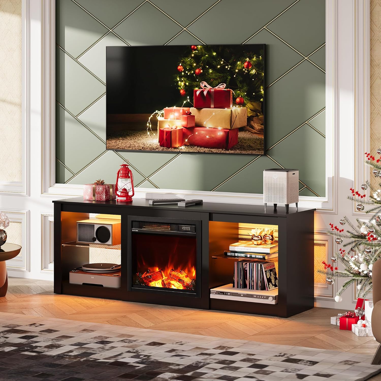 WLIVE Modern 58" Entertainment Center with Fireplace