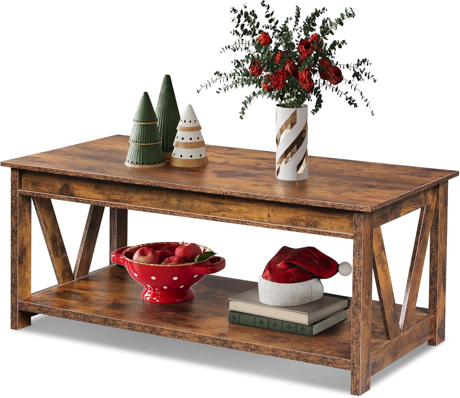 WLIVE Rectangle Farmhouse Wood Coffee Table with Storage Shelf