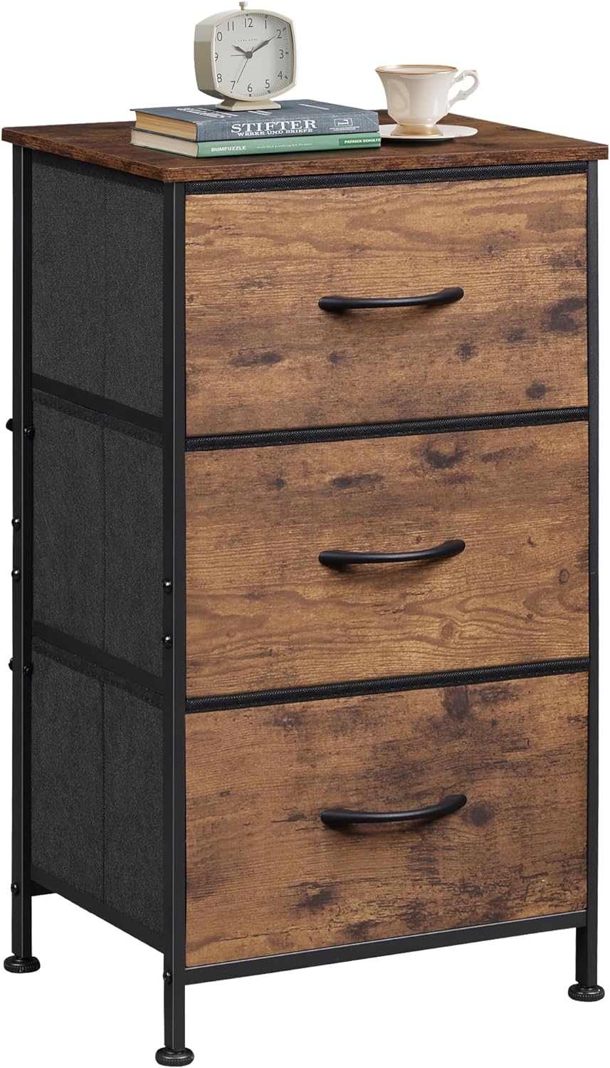 WLIVE Minimalist 3-Drawer Fabric Storage Nightstand