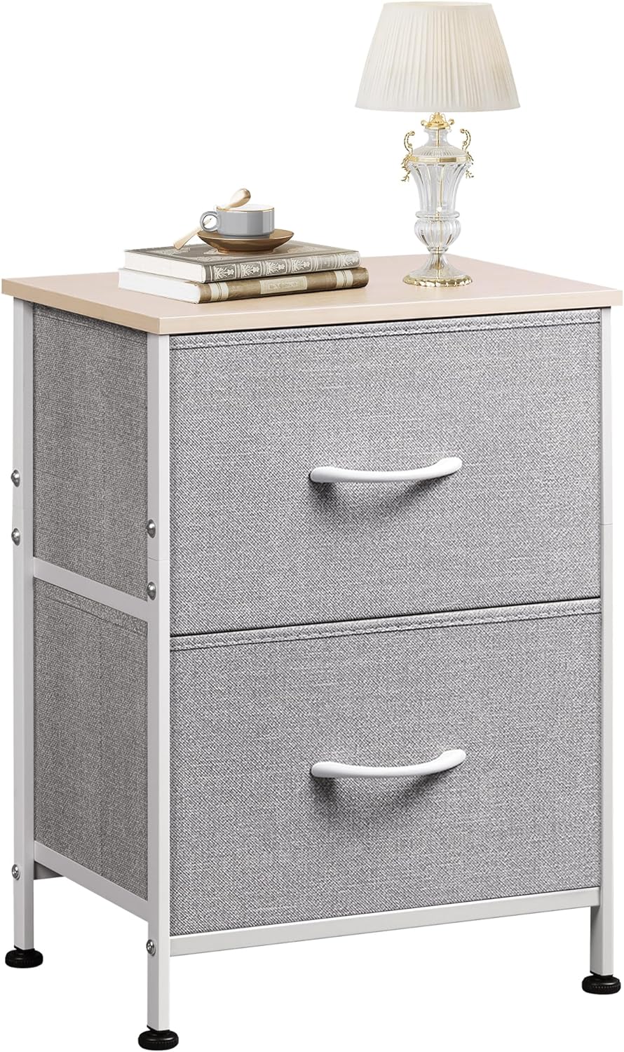 WLIVE Minimalist Small Fabric 2-Drawer Nightstands (Set of 2)