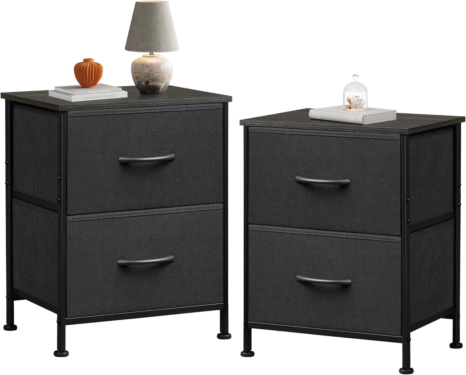 WLIVE Minimalist Small Fabric 2-Drawer Nightstands (Set of 2)