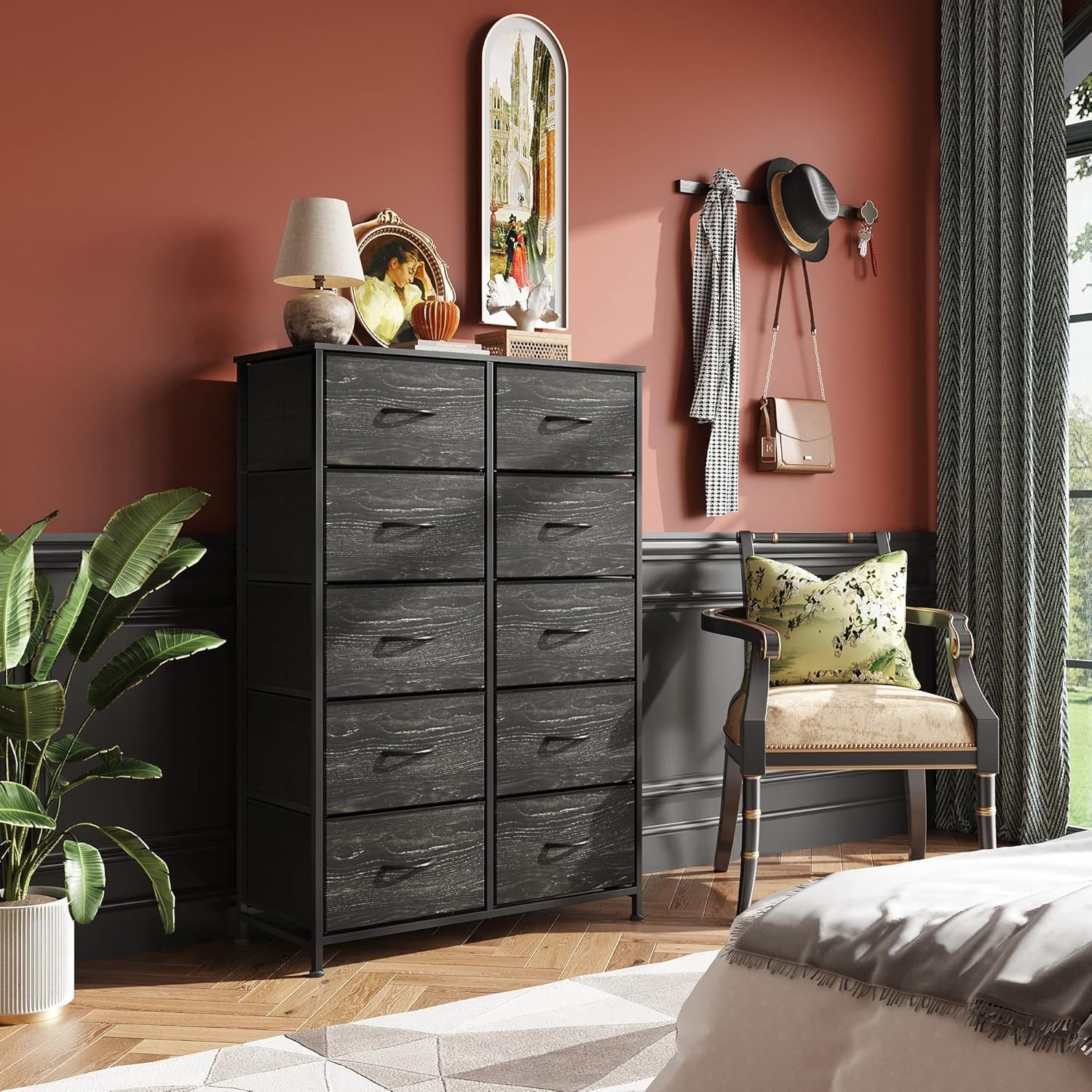 WLIVE Minimalist Tall 10-Drawer Storage Fabric Dresser