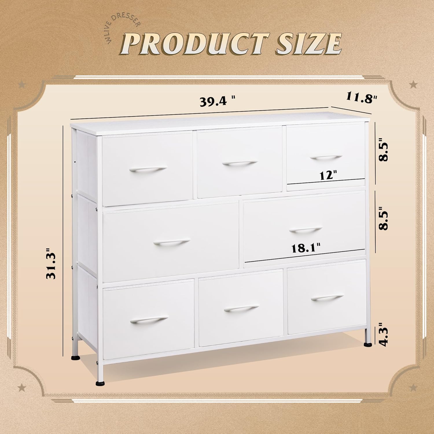 WLIVE Minimalist 8-Drawer Large Storage Fabric Dresser