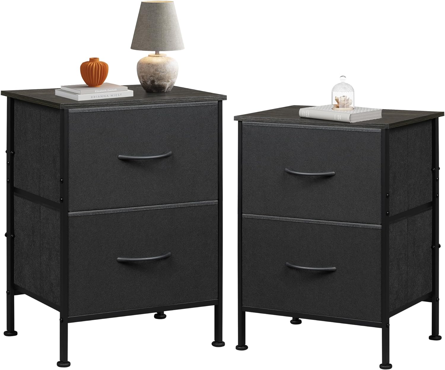 WLIVE Minimalist Small Fabric 2-Drawer Nightstands (Set of 2)