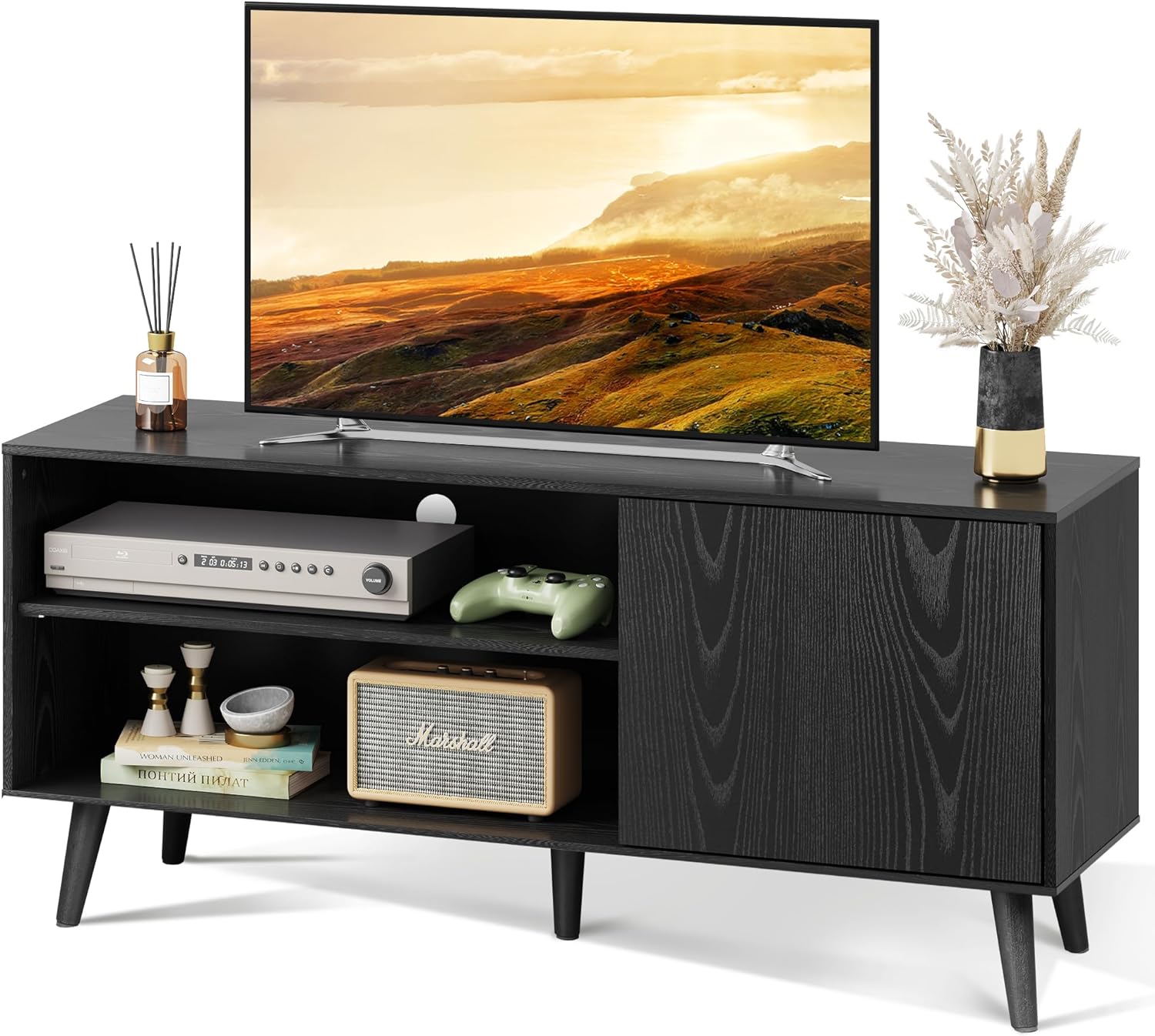 WLIVE Mid Century Modern TV Stand with Storage for 55 Inch TV