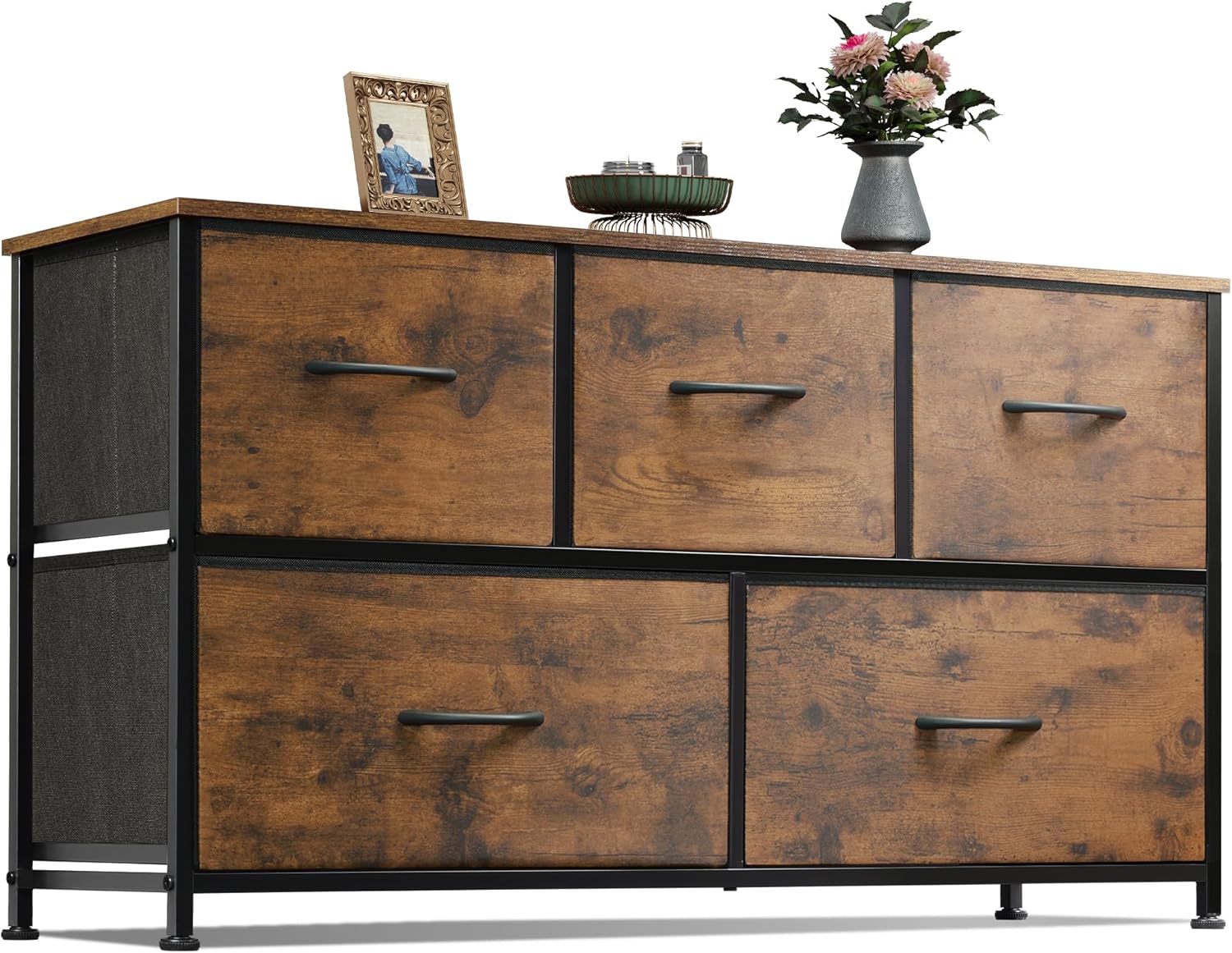 WLIVE Minimalist Wide Fabric 5-Drawer Dresser