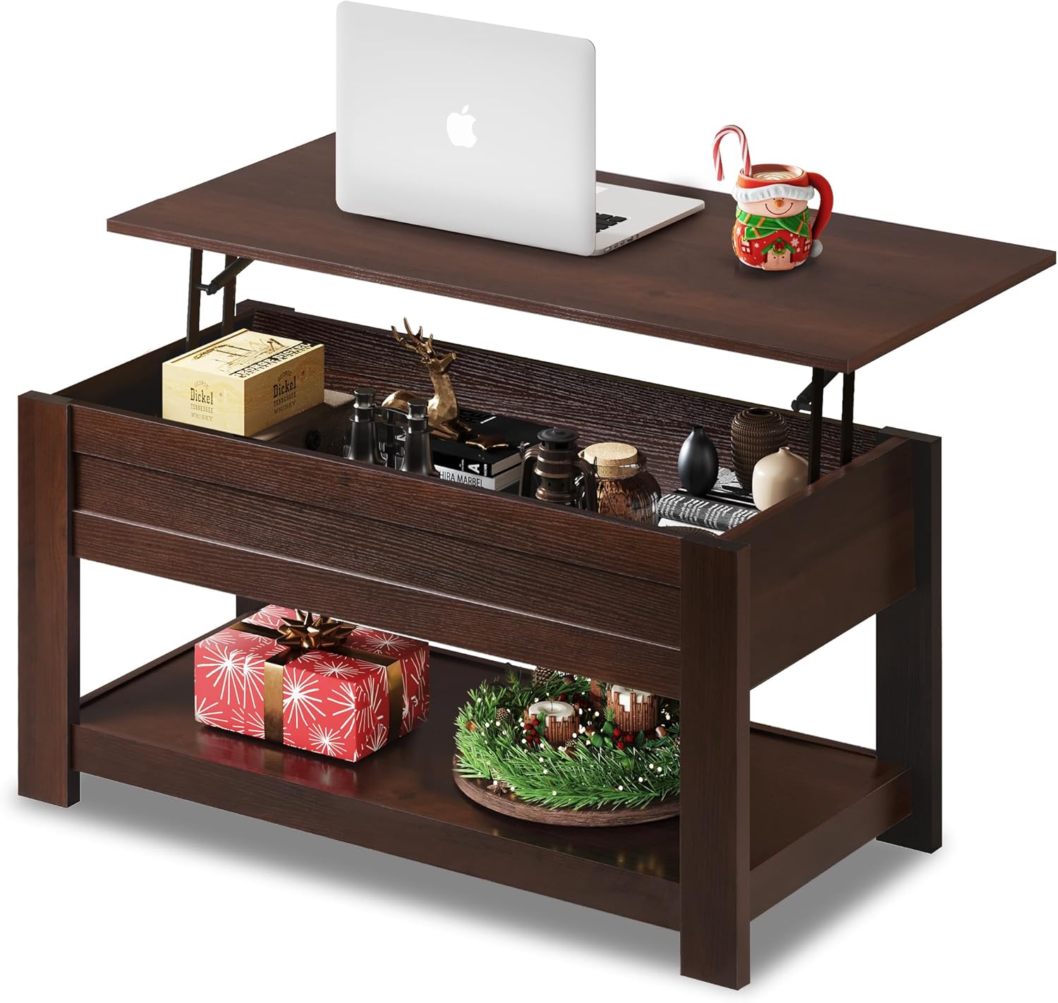 WLIVE Rectangle Rustic Lift Top Coffee Table with Storage Shelf