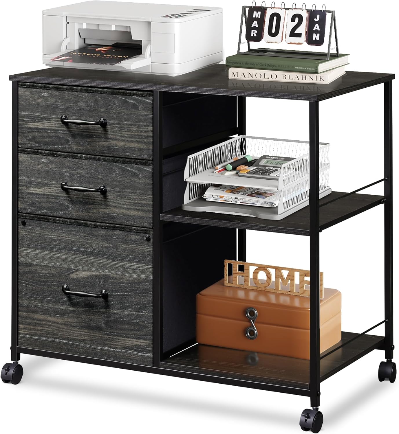 DEVAISE Vertical 3-Drawer Fabric Mobile File Cabinet with Open Shelf