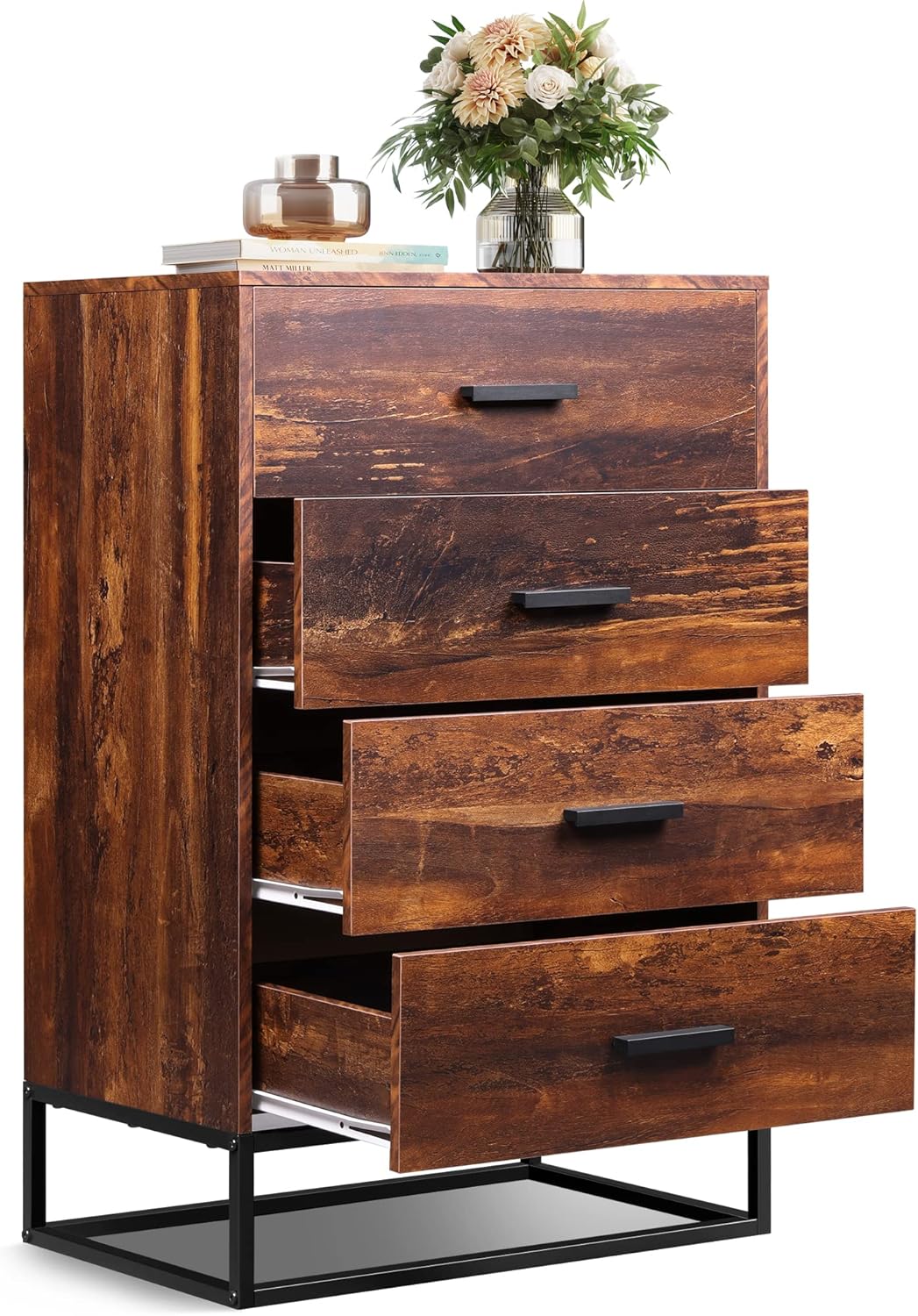 WLIVE 4-Drawer Minimalist Modern Wood Storage Chest